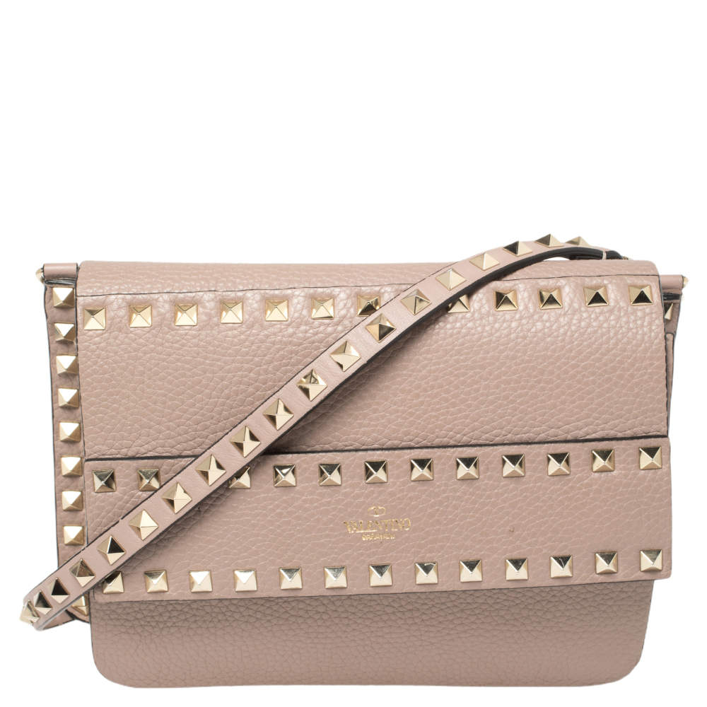 Valentino Rockstud Flap Leather Crossbody Bag Beige-US