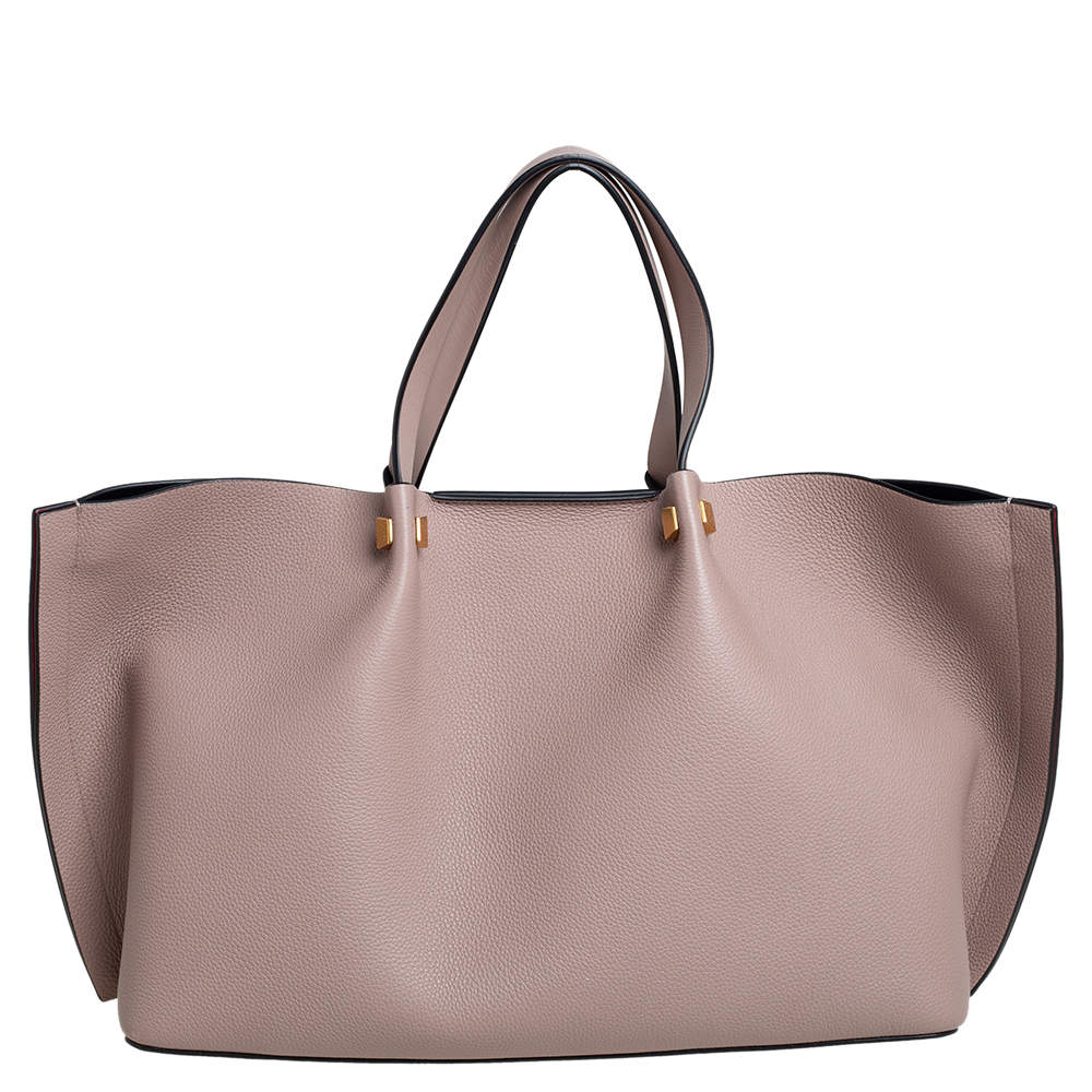 Valentino Pink Pebbled Leather Vlogo Escape Medium Tote Bag