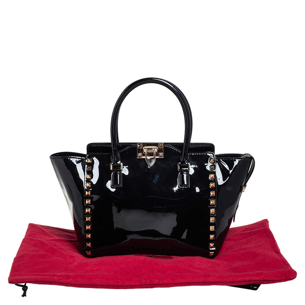 Valentino Black Patent Leather Studded Trapeze Tote, $2,545, SSENSE