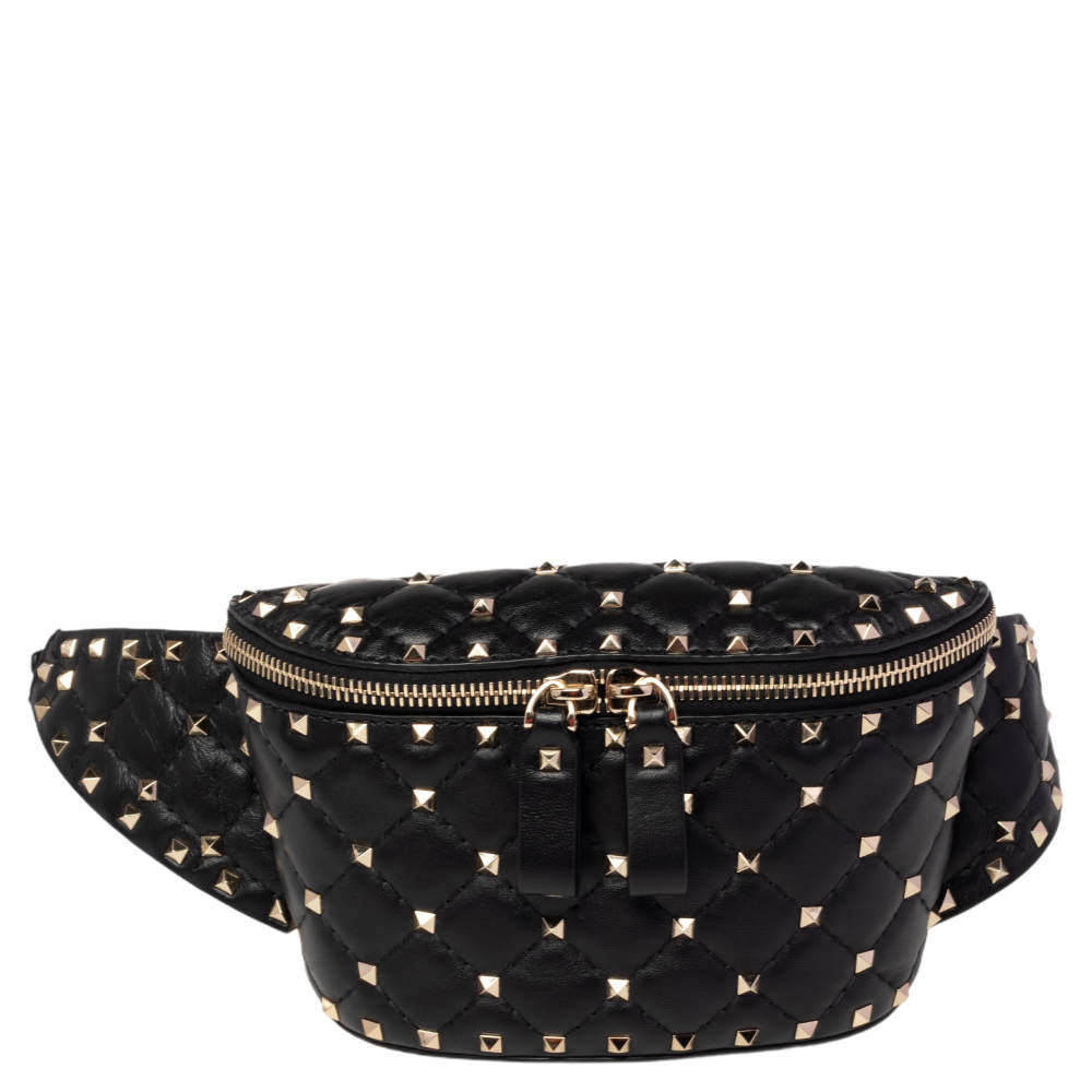 Pre Owned Valentino Black Leather Rockstud Spike Belt Bag