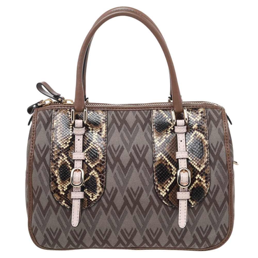Pre Owned Valentino Multicolor Monogram Canvas And Python Satchel