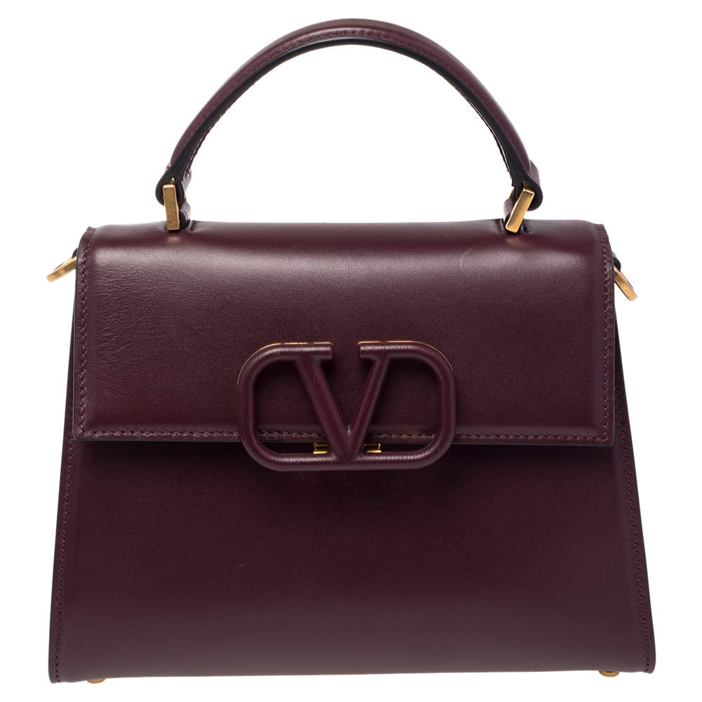 Valentino V-Sling Medium Leather Shoulder Bag Burgundy