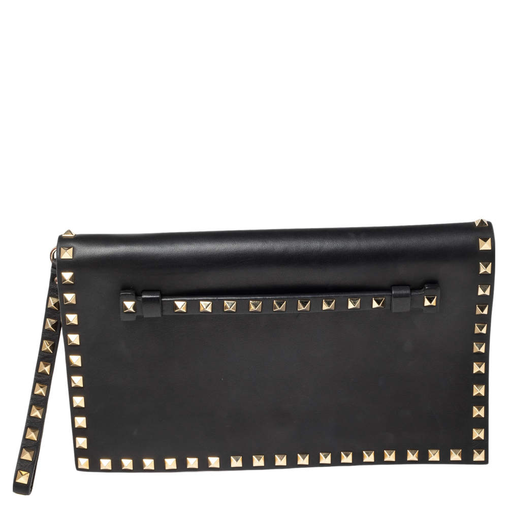 مملوكة مسبقًا حقيبة كلتش فالنتينو حمالة معصم روكستد جلد أسود