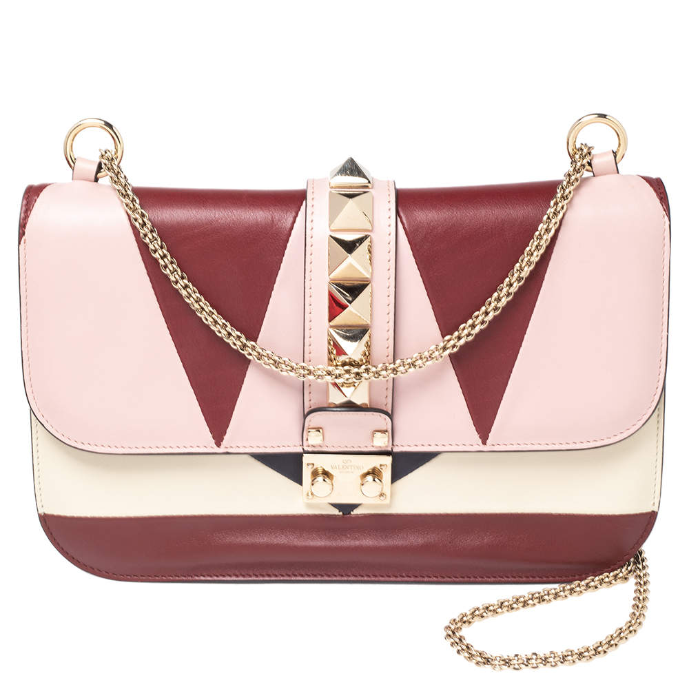 Pre Owned Valentino Multicolor Leather Medium Rockstud Glam Lock Flap Bag