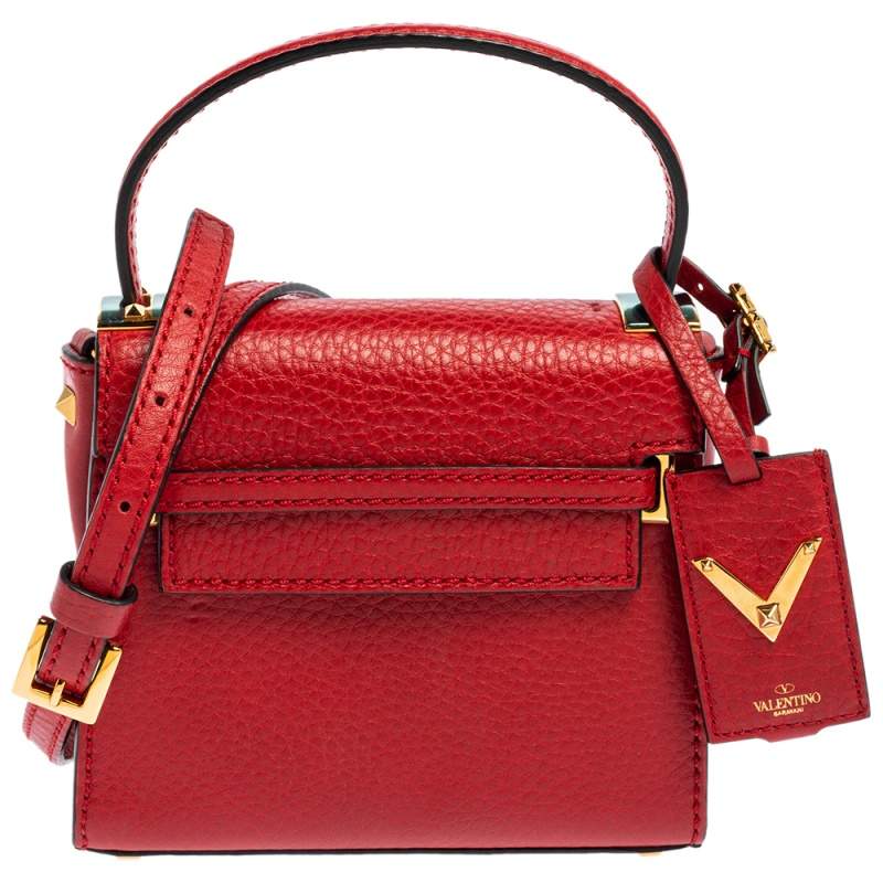 Pre Owned Valentino Red Leather Mini My Rockstud Top Handle Bag