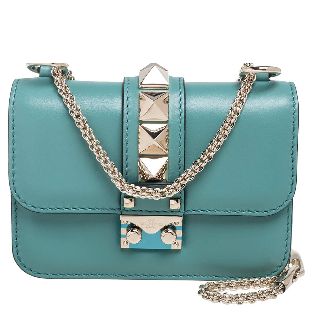 Pre Owned حقيبة فالنتينو جلد أسود ذات قلاب قفل غلام مرصع روكستد صغيرة