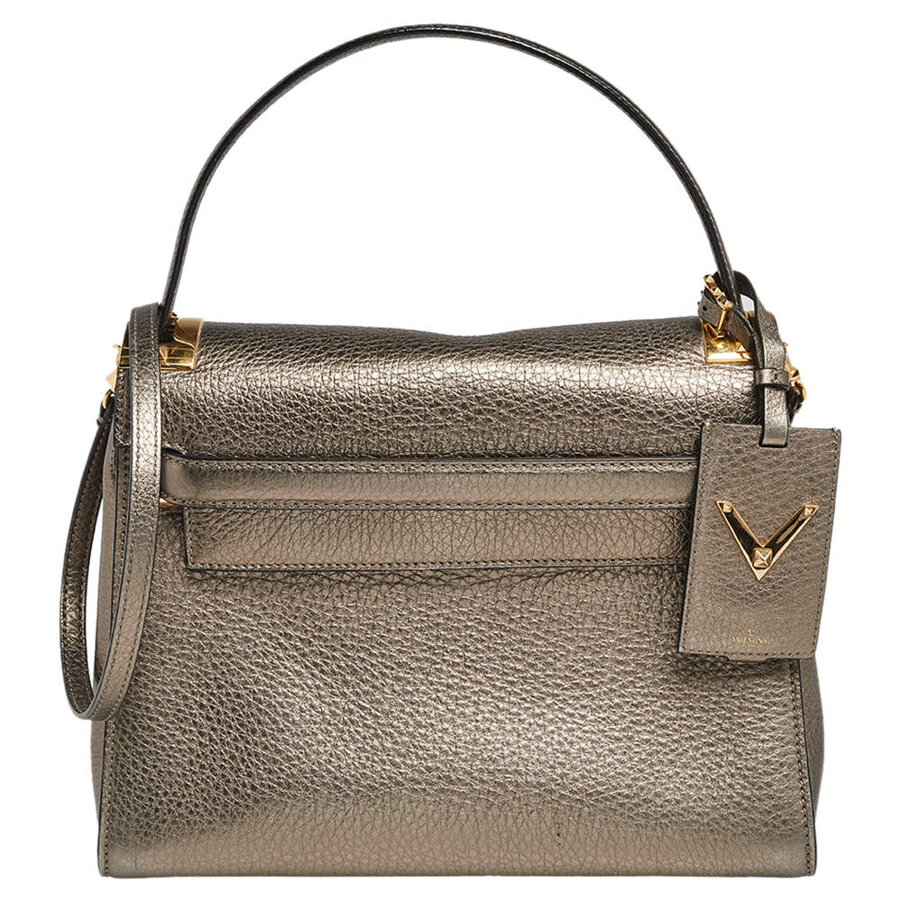 مملوكة مسبقًا حقيبة فالنتينو ماي روكستد جلد أخضر زيتوني ميتاليك بيد علوية