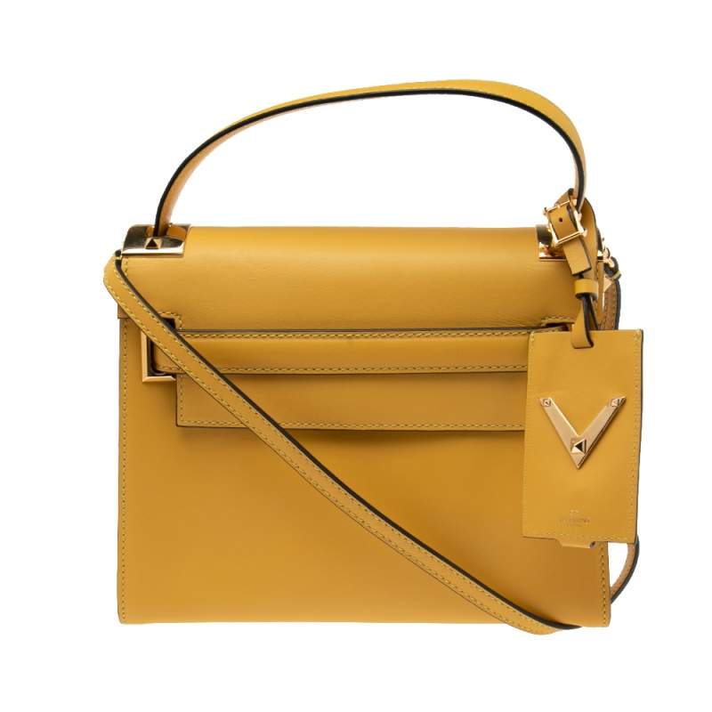 Pre Owned حقيبة بيد علوية فالنتينو ماي روكستد جلد أصفر 