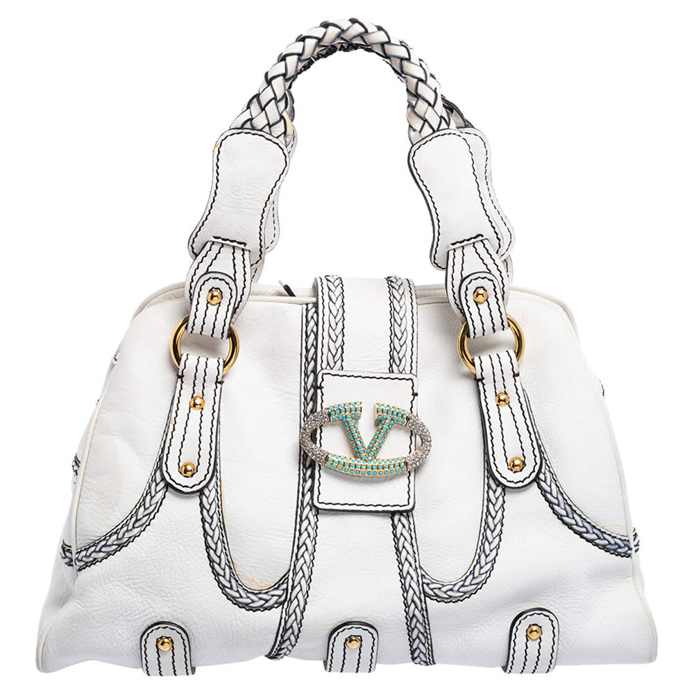 Pre Owned Valentino White Leather Catch Satchel