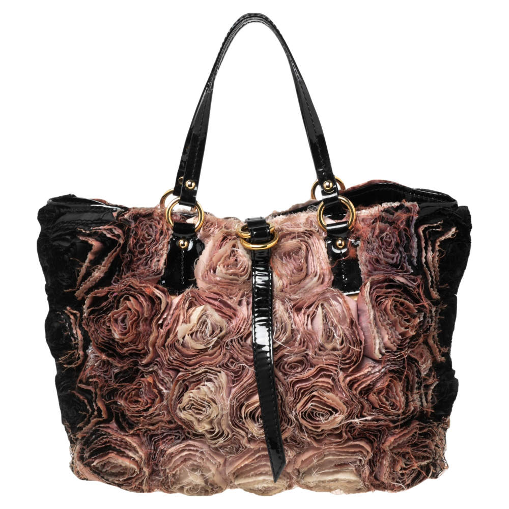 Pre Owned Valentino Multicolor Patent Leather And Silk Organza Rosier Tote