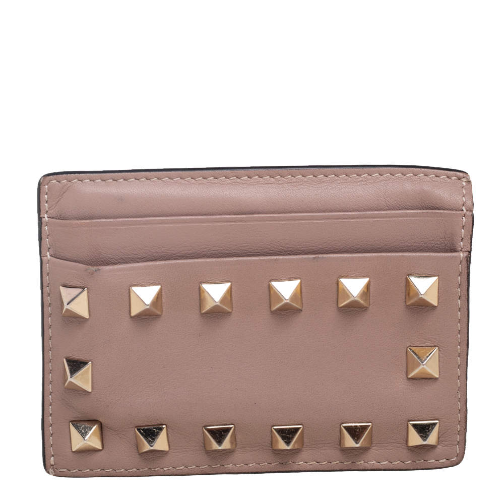 Pre Owned Valentino Dusty Pink Leather Rockstud Card Holder