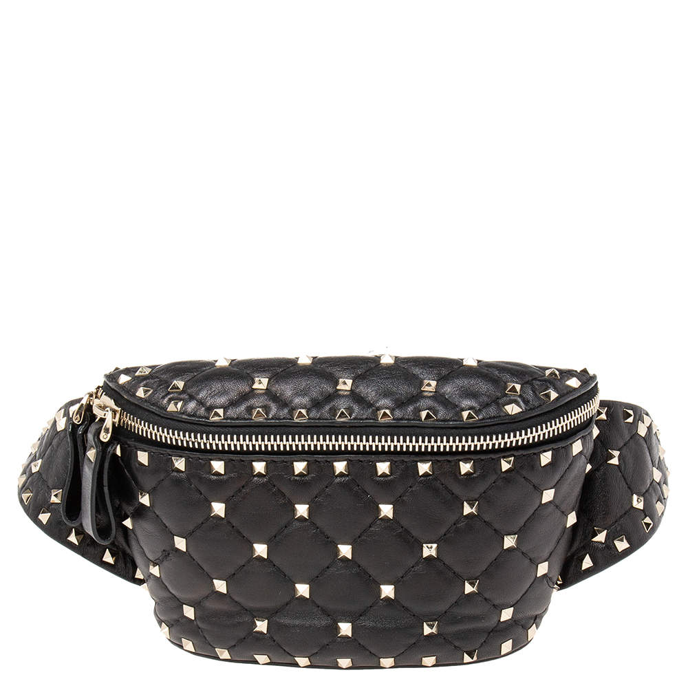 Pre Owned Valentino Black Quilted Leather Rockstud Bum Bag