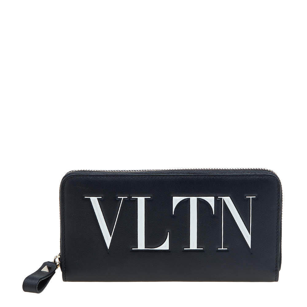 Pre Owned محفظة فالنتينو VLTN  جلد أسود بسحاب محيط