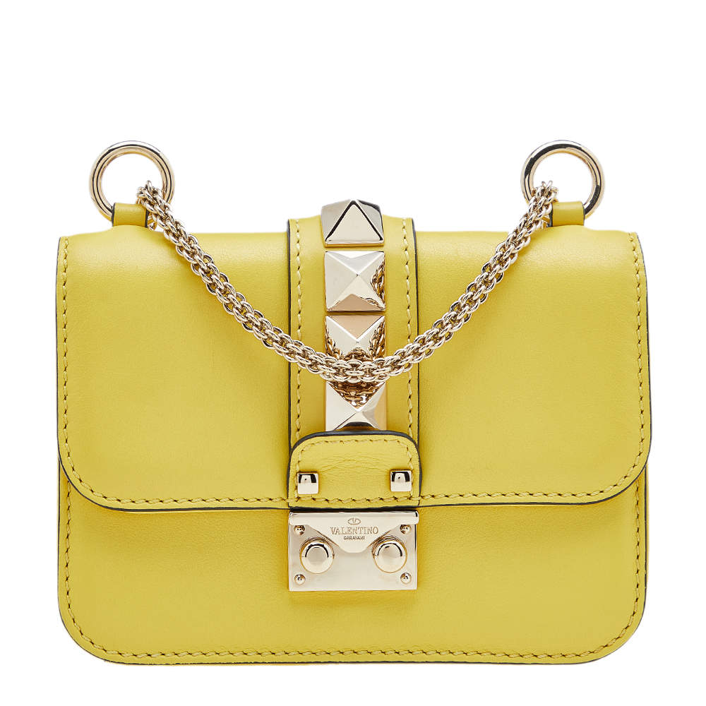 مملوكة مسبقًا Valentino Yellow Leather Mini Glam Lock Shoulder Bag