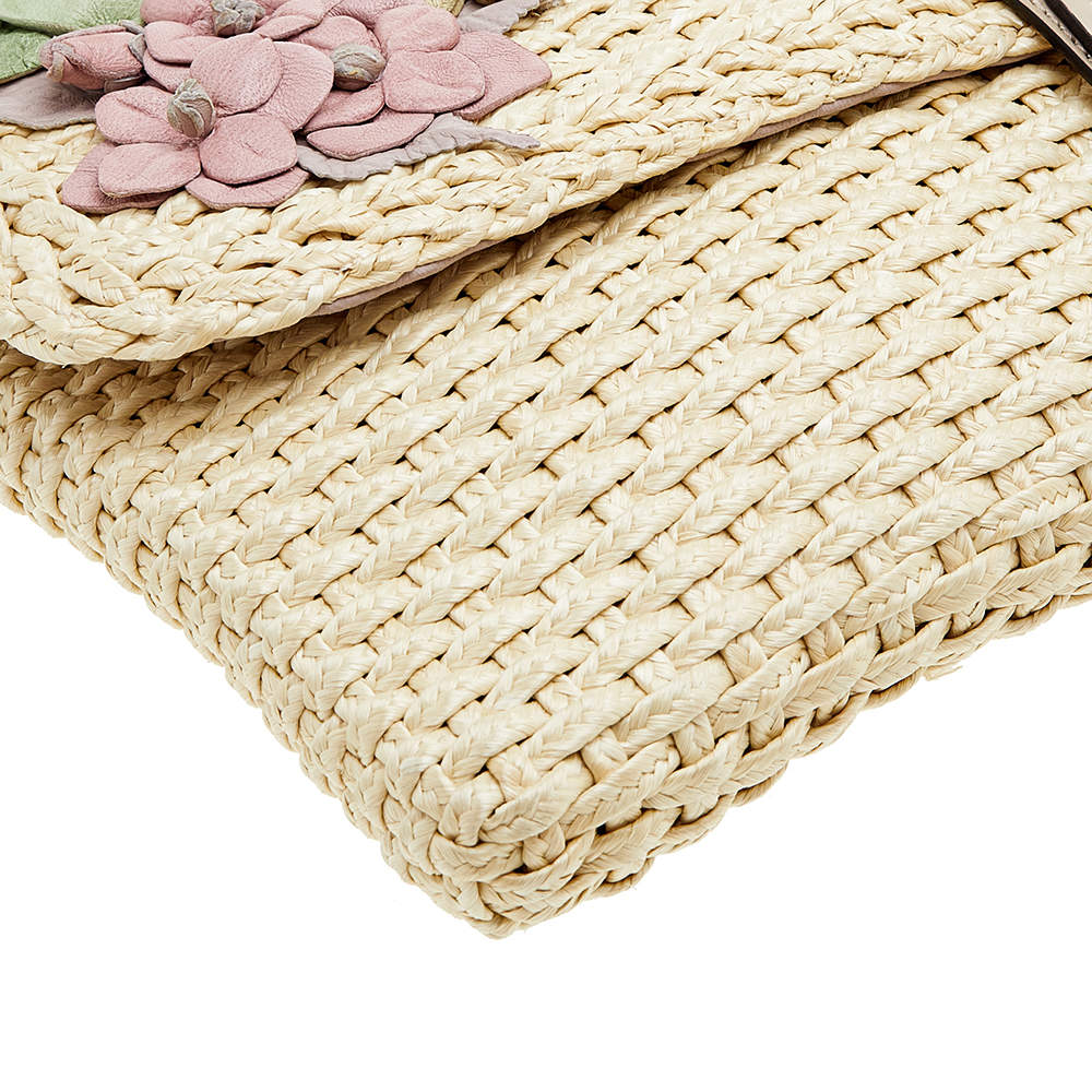 Valentino Natural Woven Raffia Flower Applique Clutch Bag - Yoogi's Closet