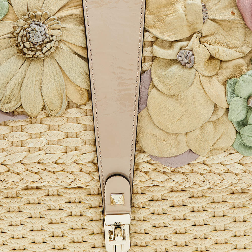 Valentino Natural Woven Raffia Flower Applique Clutch Bag - Yoogi's Closet