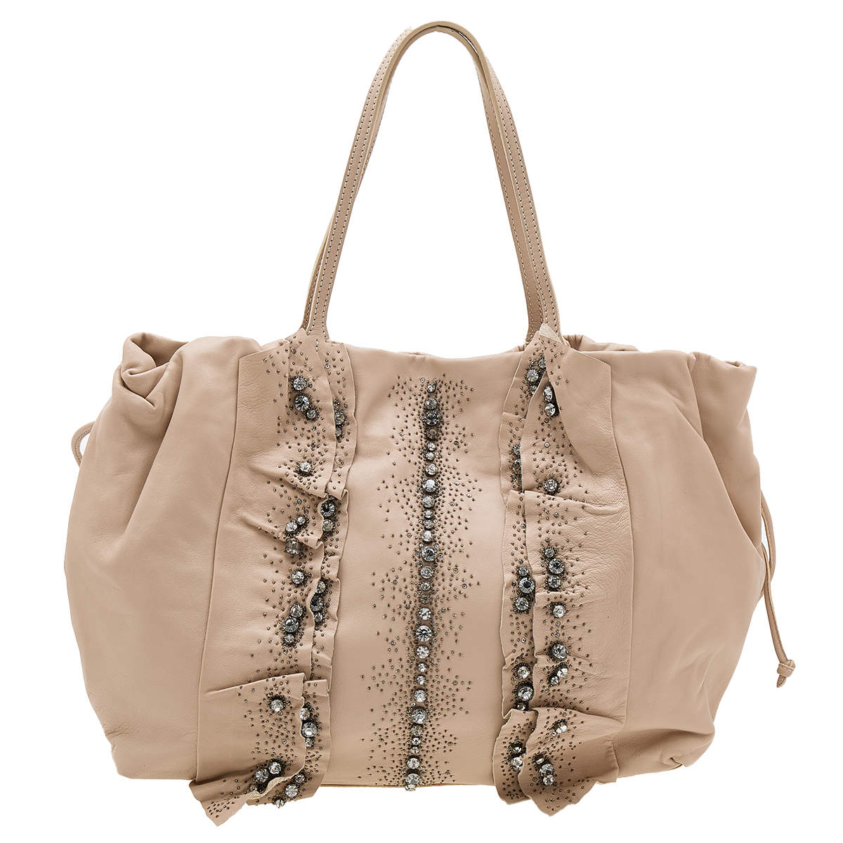 Pre Owned Valentino Pale Pink Leather Crystal Embellished Tote