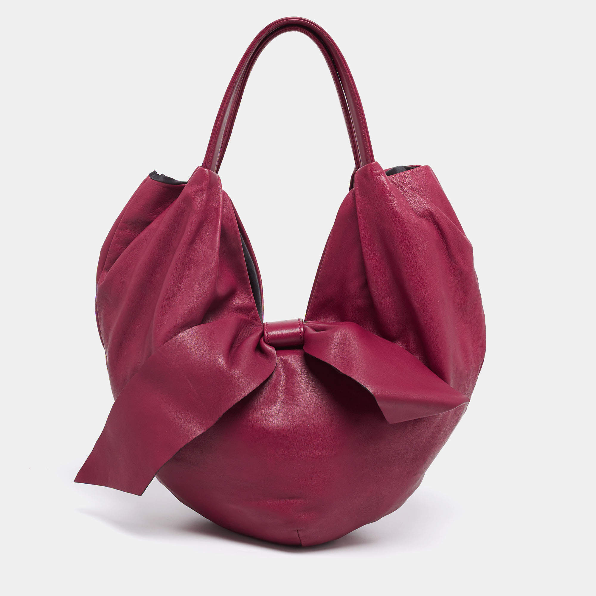 Pre Owned Valentino Burgundy Leather Folie Bow Hobo