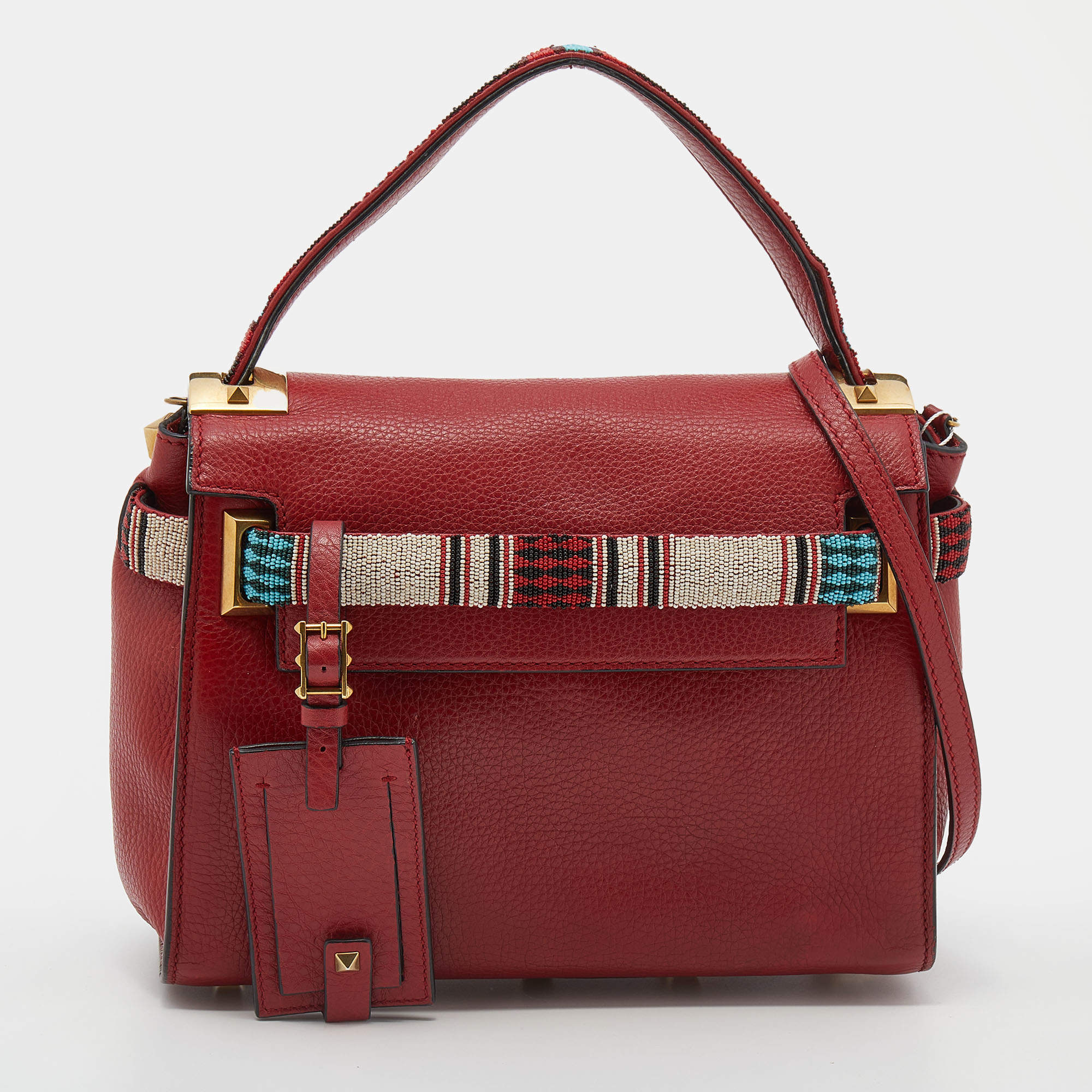 Pre Owned Valentino Red Leather My Rockstud Top Handle Bag