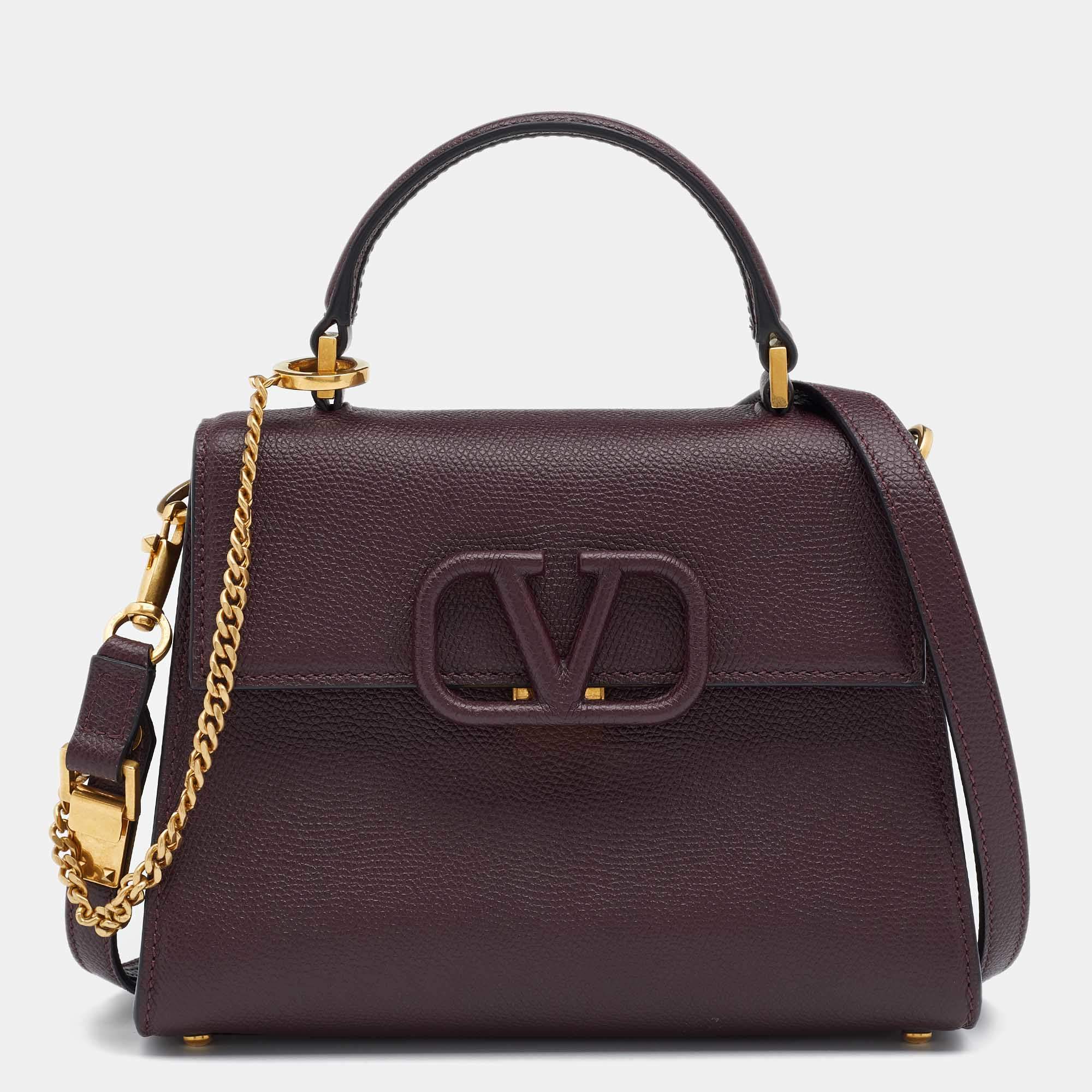 Pre Owned Valentino Burgundy Leather Small VSLING Top Handle Bag