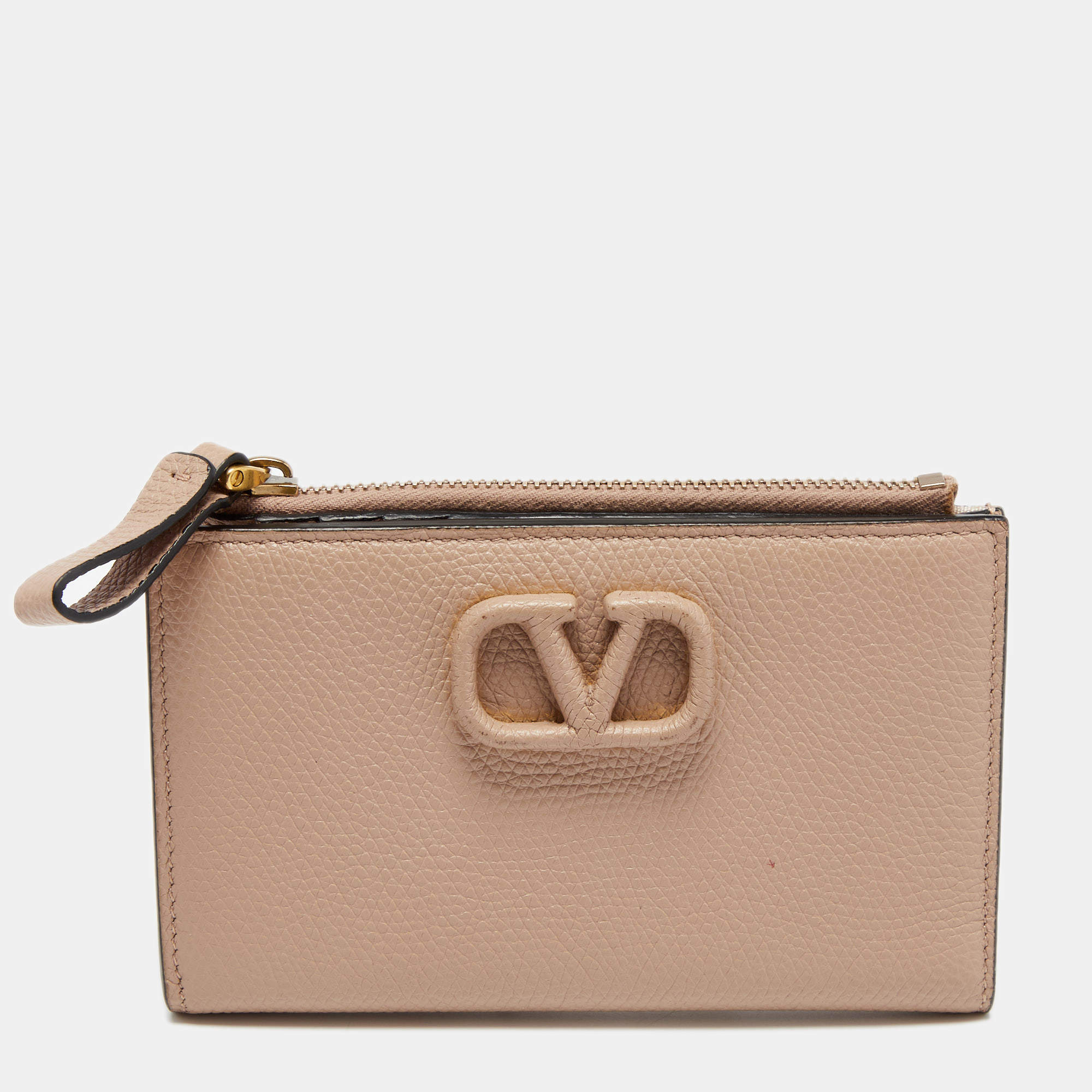 Pre Owned Valentino Beige Leather VLogo Bifold Wallet