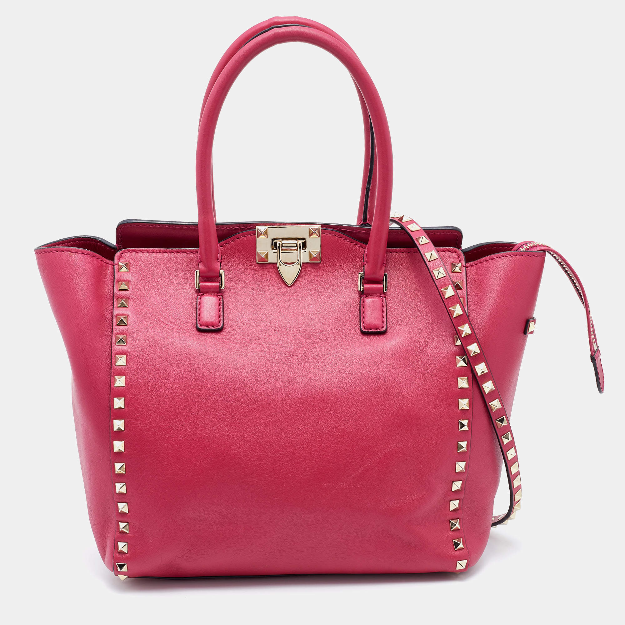 Pre Owned Valentino Magenta Leather Rockstud Trapeze Tote