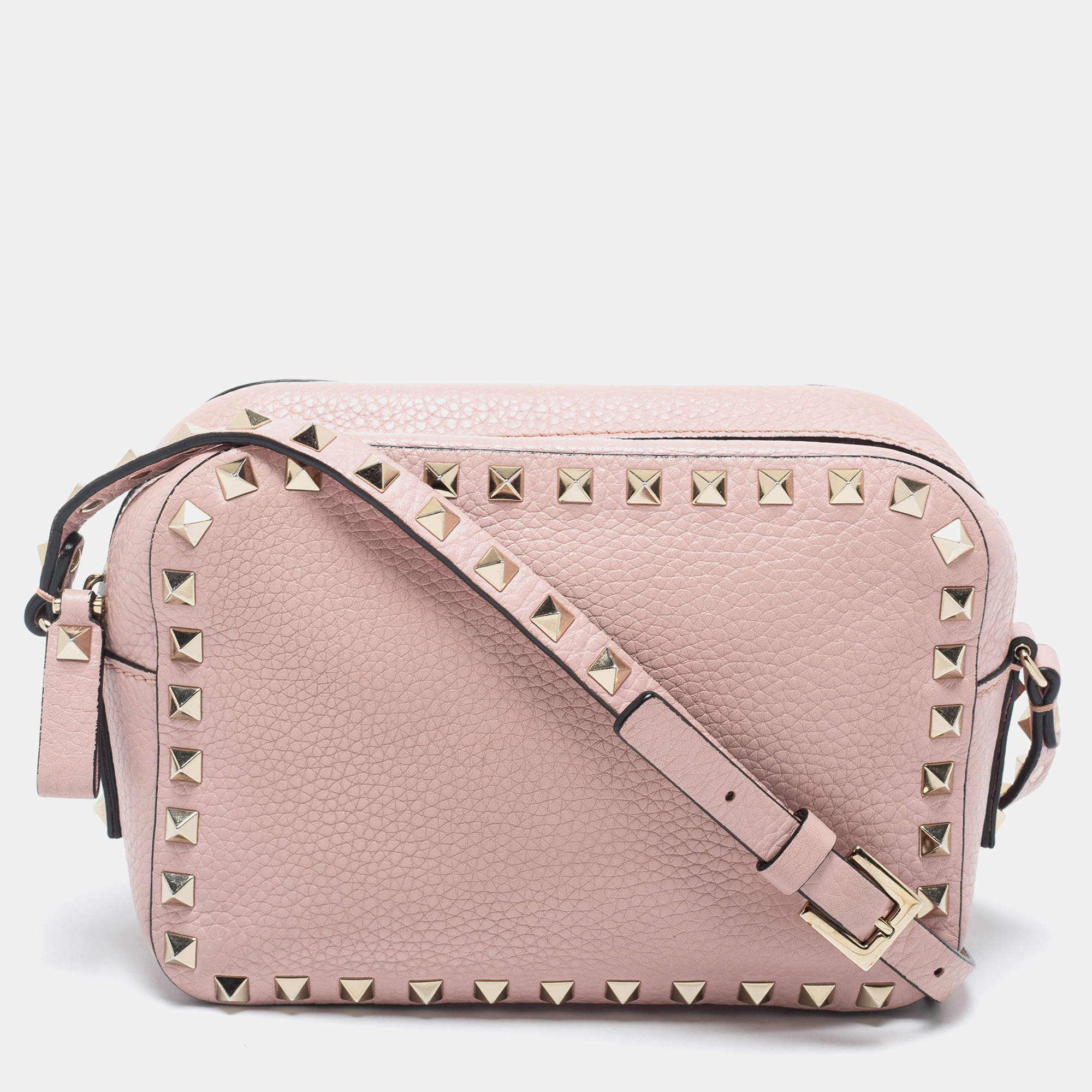 Pre Owned Valentino Pink Leather Rockstud Crossbody Bag