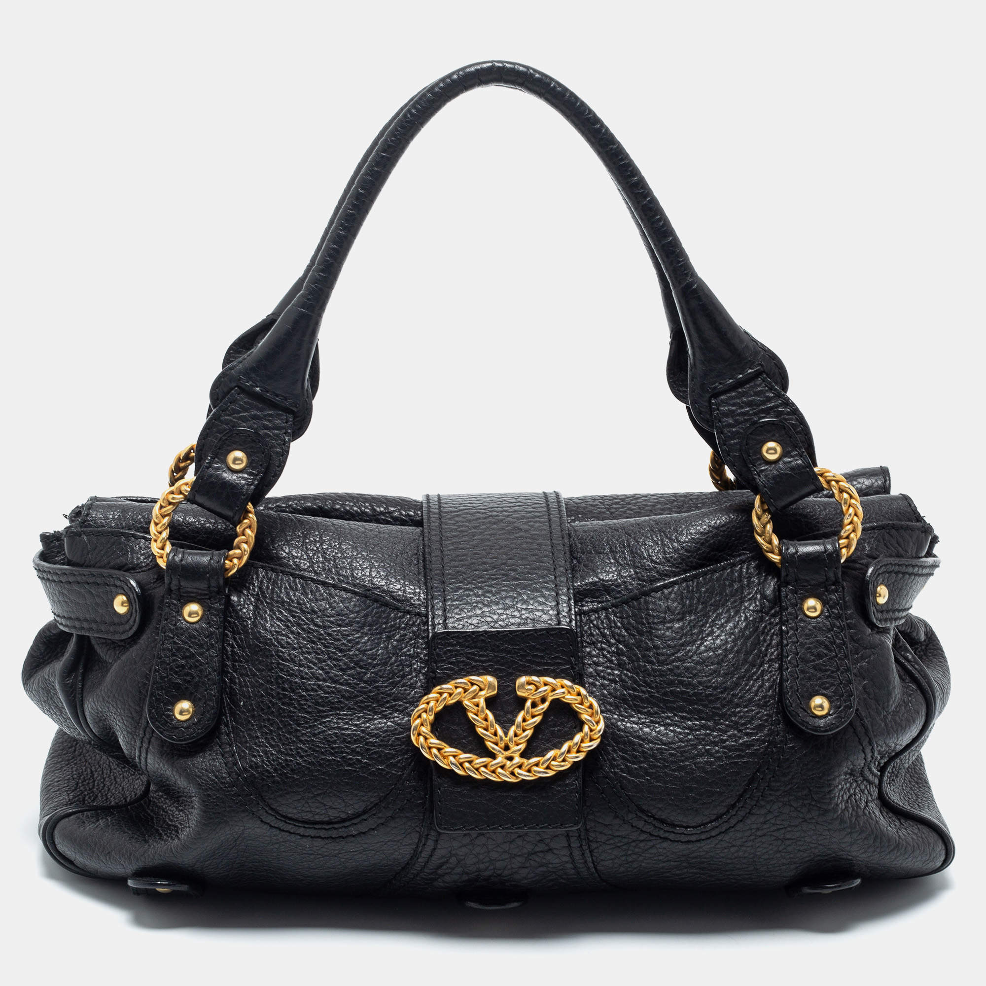 Pre Owned Valentino Black Leather Catch Satchel