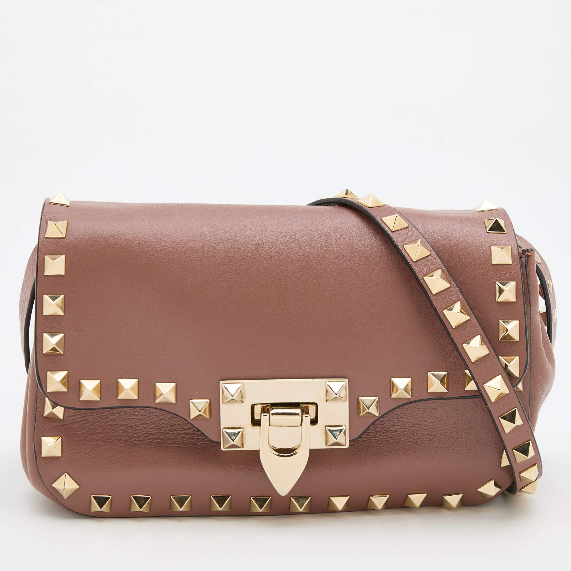 Pre Owned Valentino Old Rose Leather Mini Rockstud Crossbody Bag
