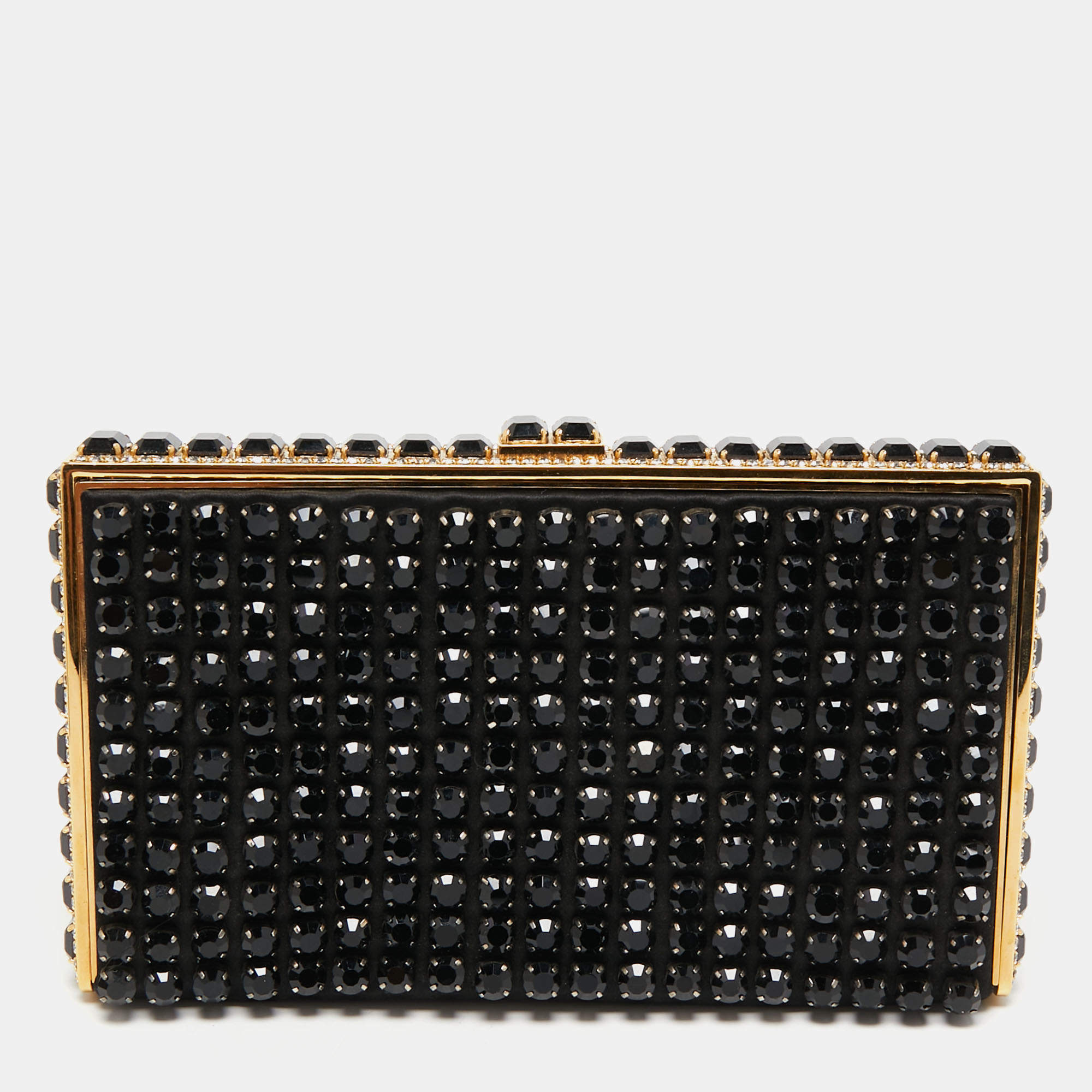 Pre Owned Valentino Black Satin Beaded Crystal Embellished Clutch