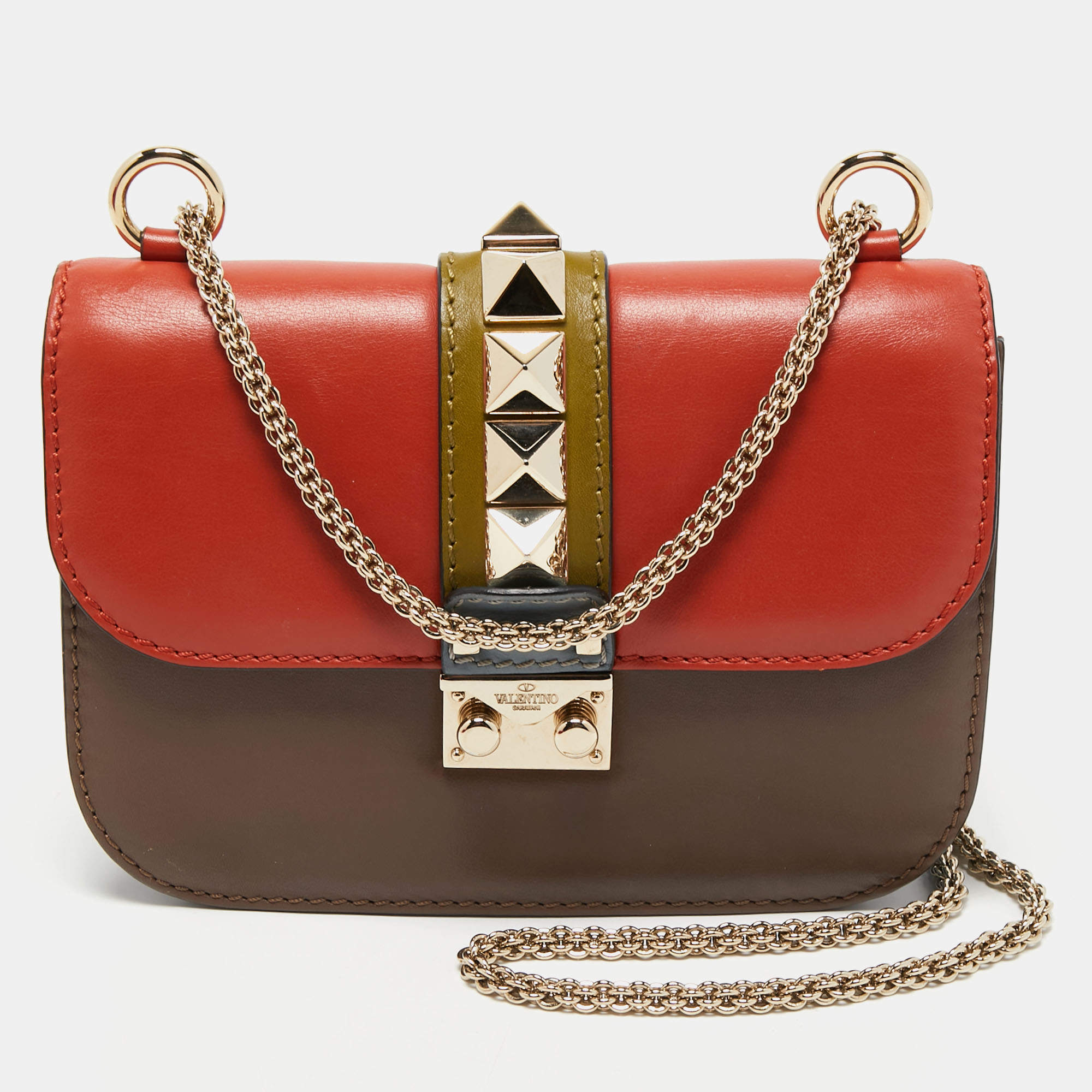 Pre Owned Valentino Multicolor Leather Small Rockstud Glam Lock Flap Bag