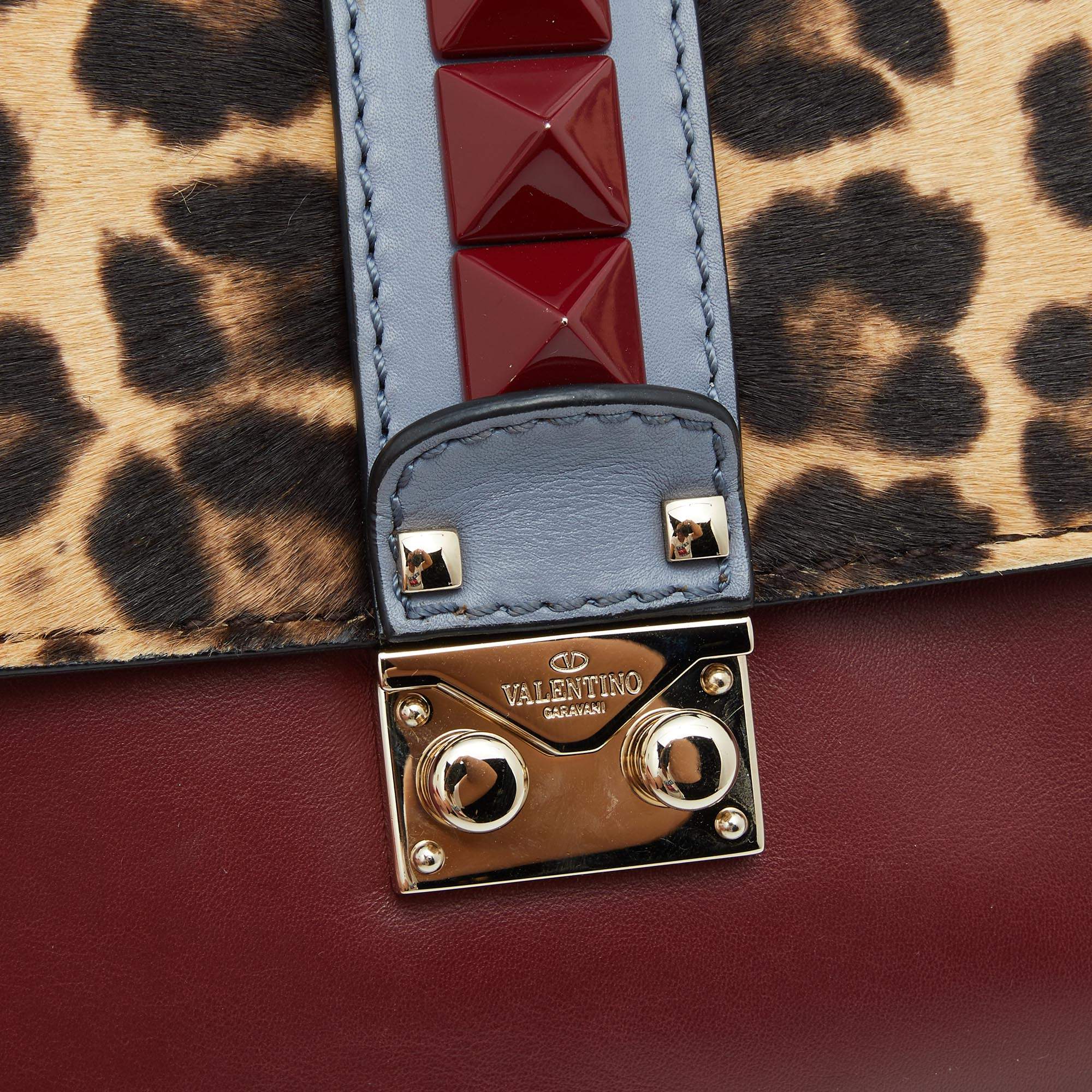 Valentino Brown Calf Hair Leopard Glam Lock Medium Shoulder Bag