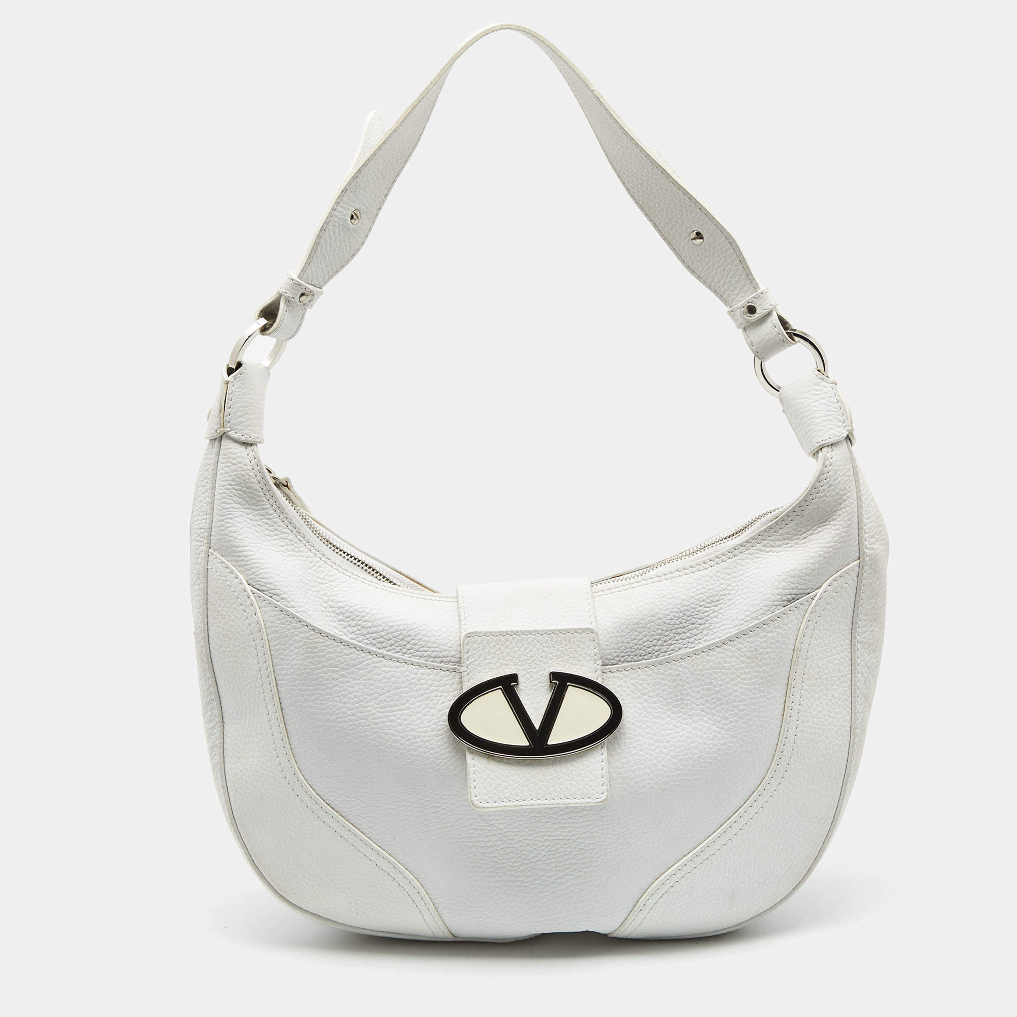 مملوكة مسبقًا Valentino White Leather VLogo Flap Hobo