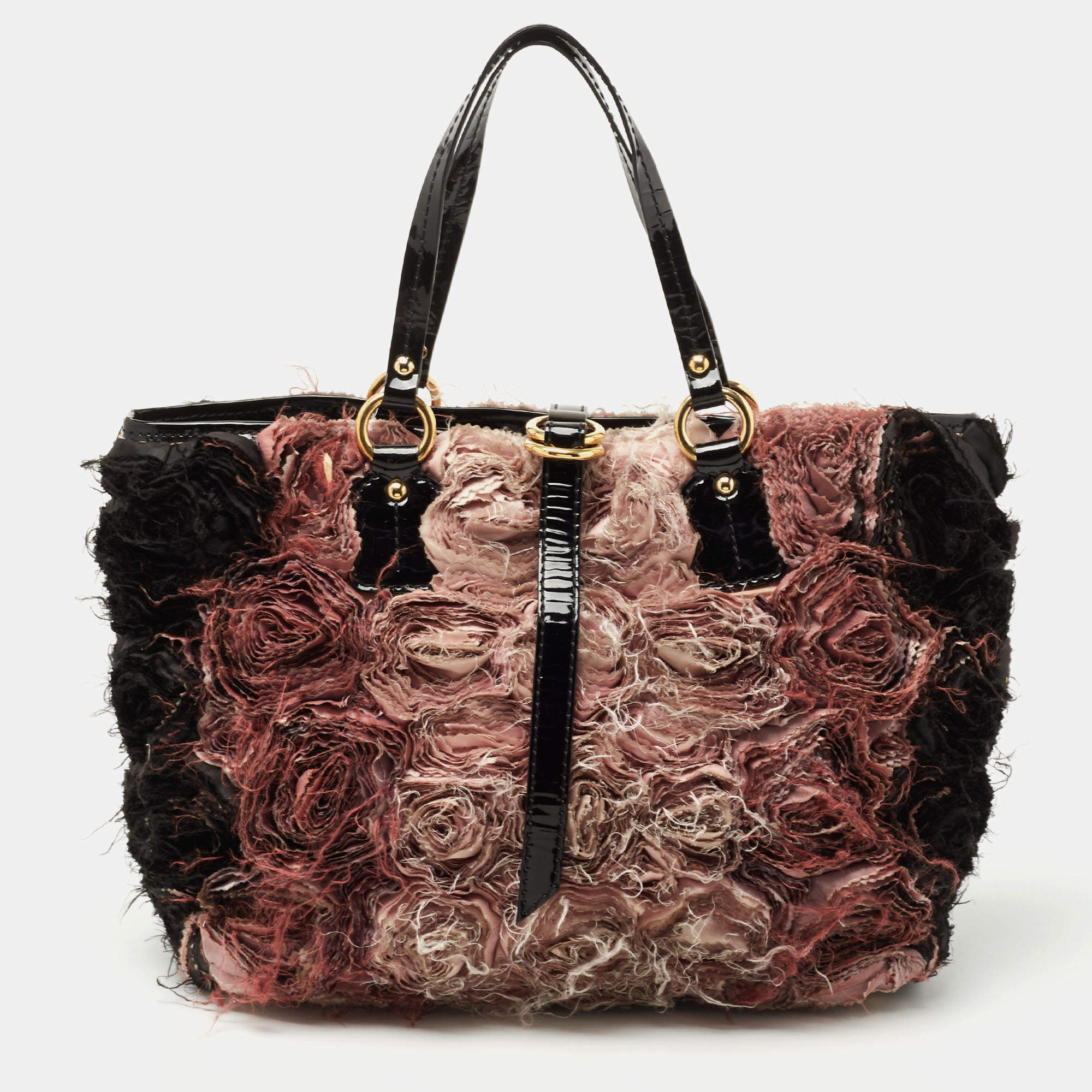 Pre Owned Valentino Black/Pink Ombre Patent and Satin Rosier Tote