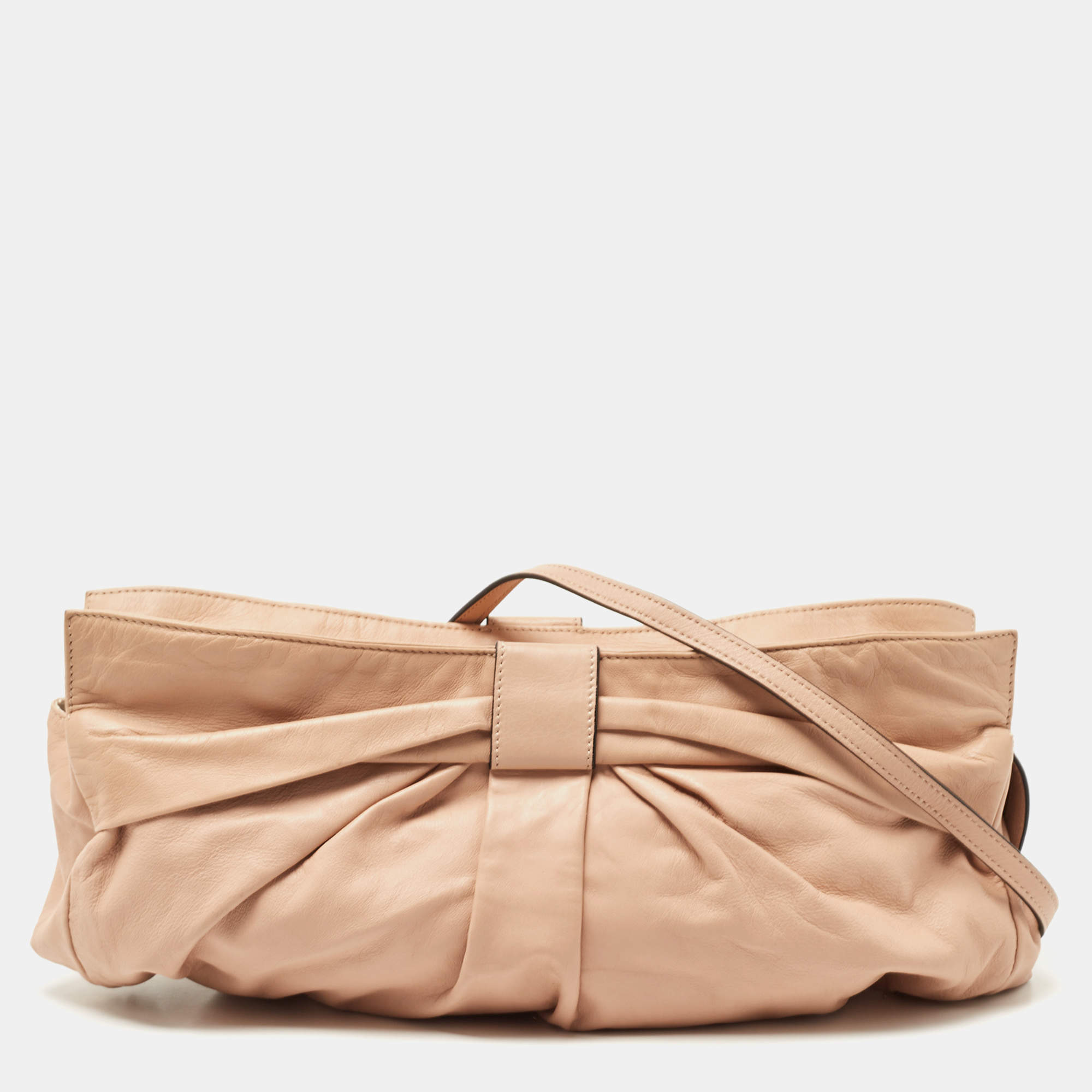 Pre Owned Valentino Beige Leather Bow Detail Shoulder Bag