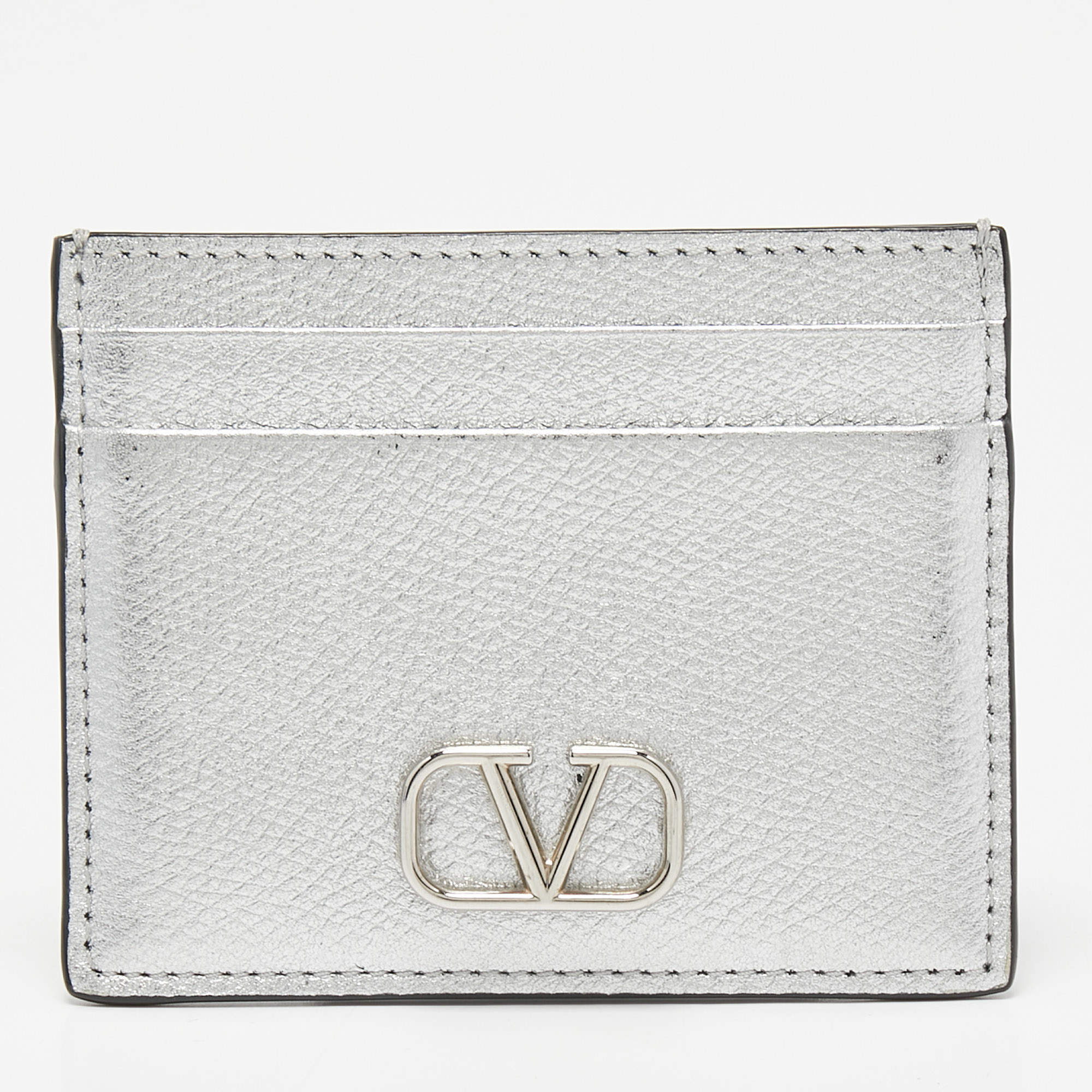 Pre Owned محفظة بطاقات فالنتينو شعار في جلد أخضر