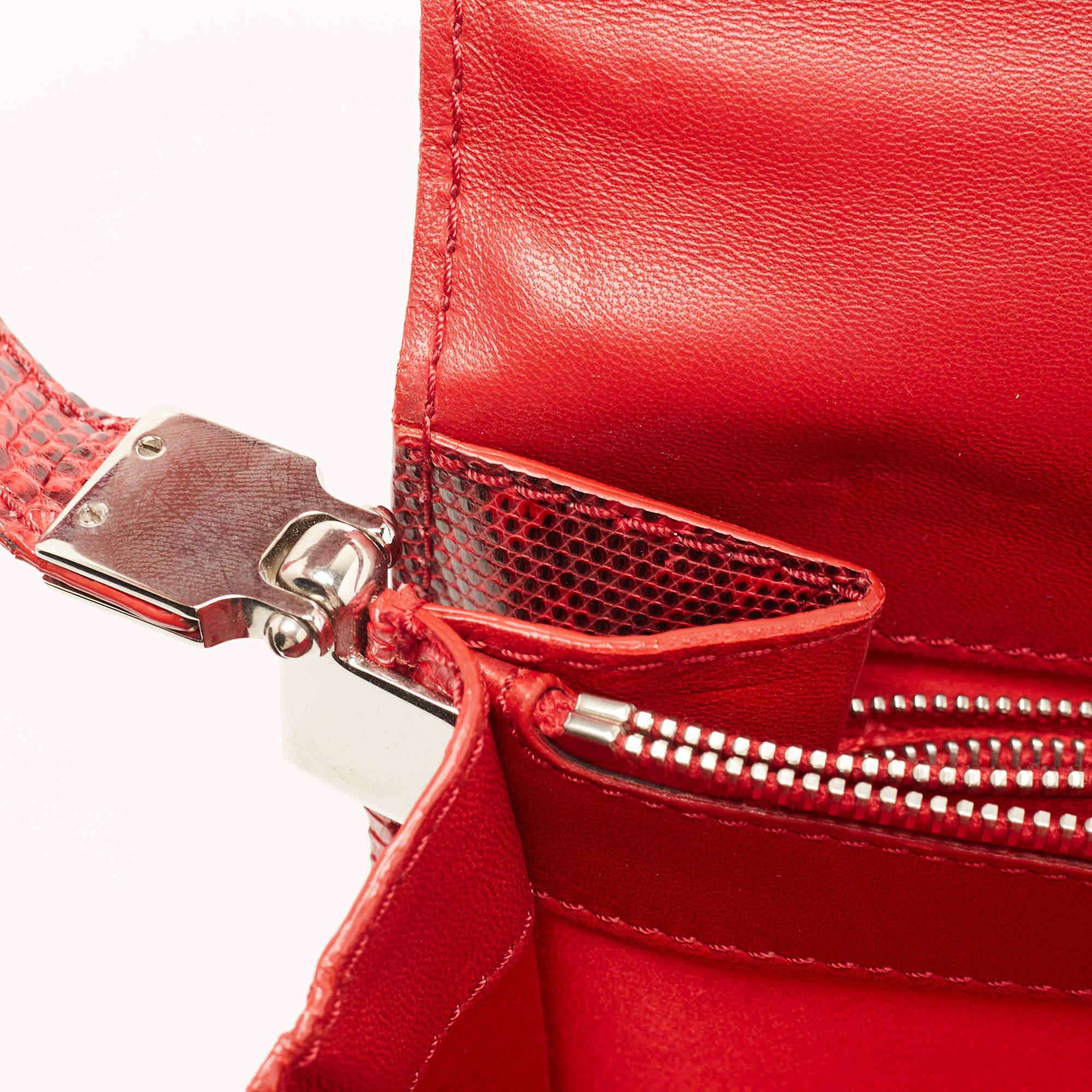 Valentino Red Lizard Bow Flap Shoulder Bag Valentino