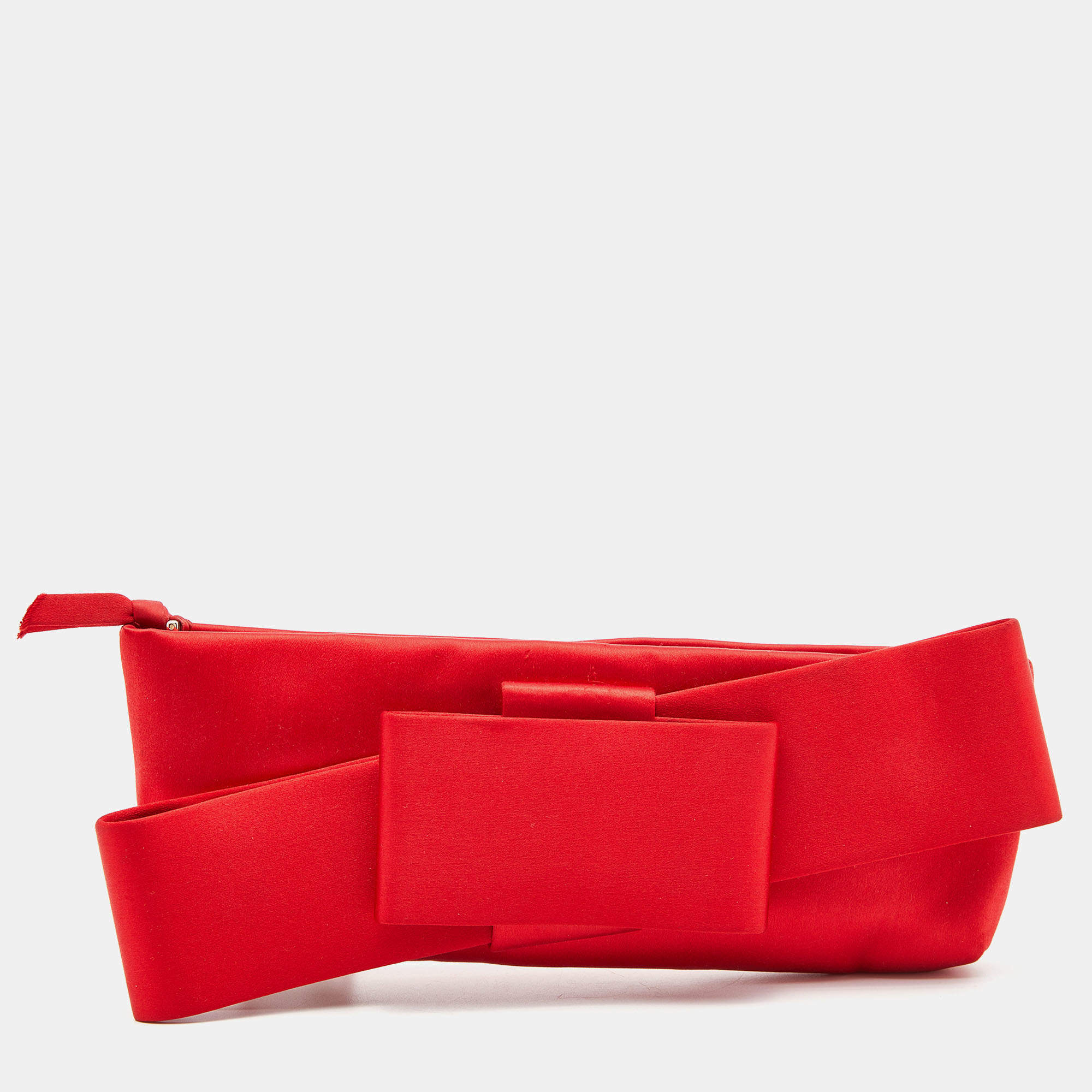 Pre Owned Valentino Red Satin Bow Clutch