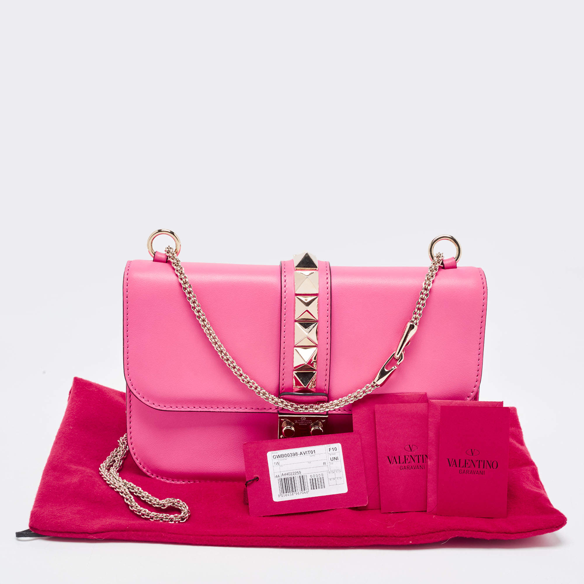 Valentino Pink Leather Medium Glam Lock Chain Shoulder Bag