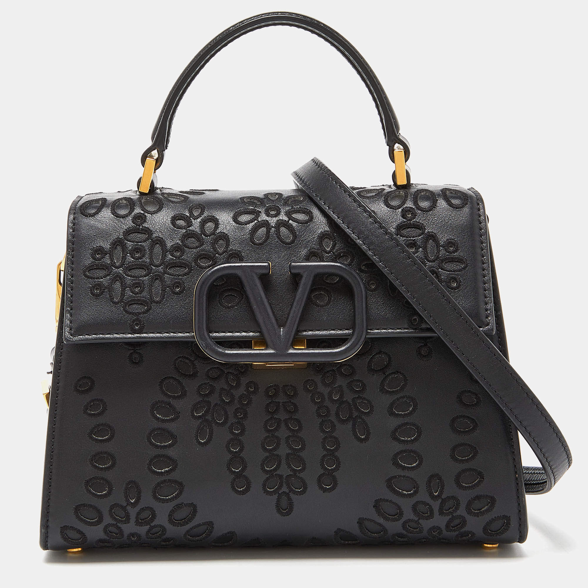 Valentino Black Leather VLogo Top Handle Bag