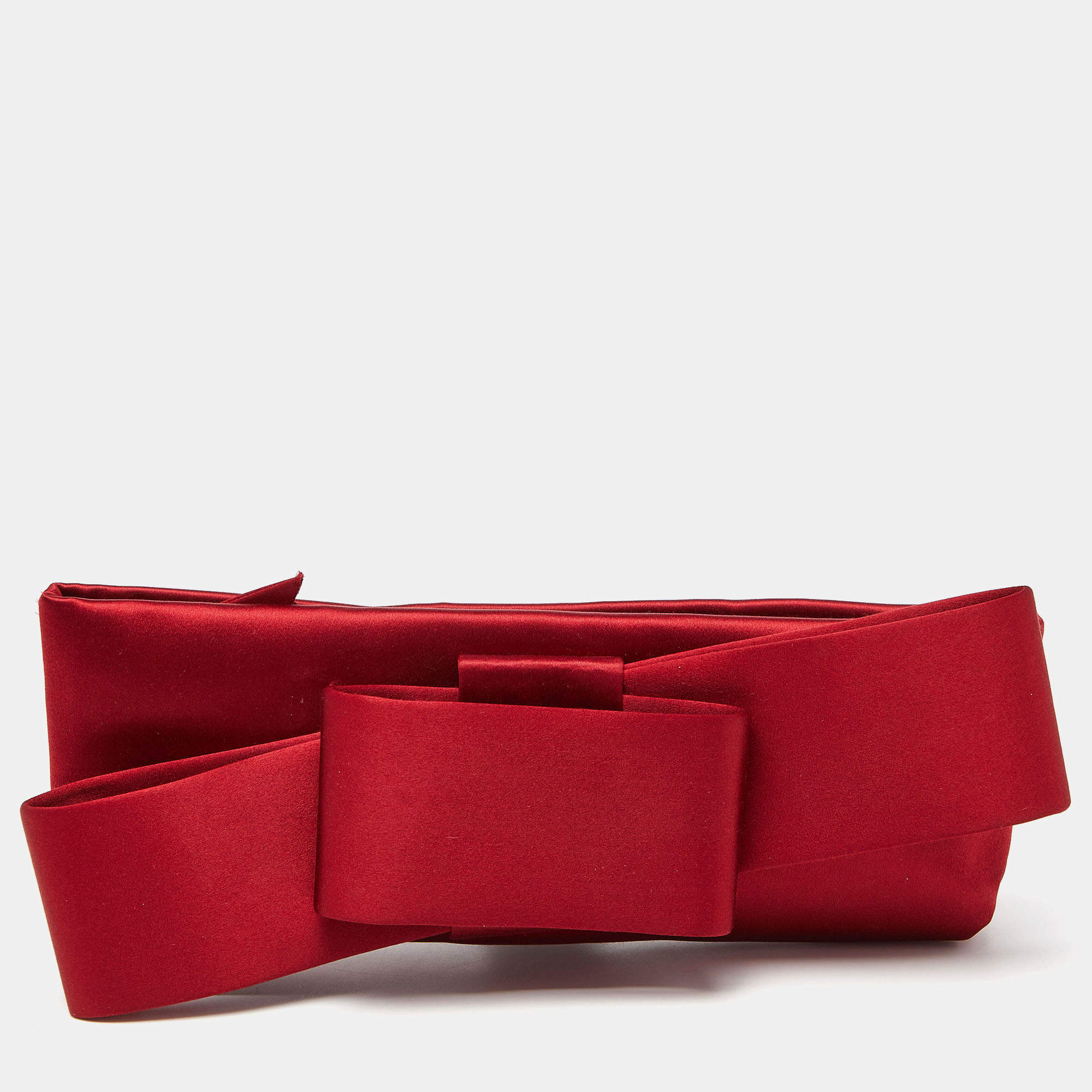 Pre Owned Valentino Red Satin Bow Clutch