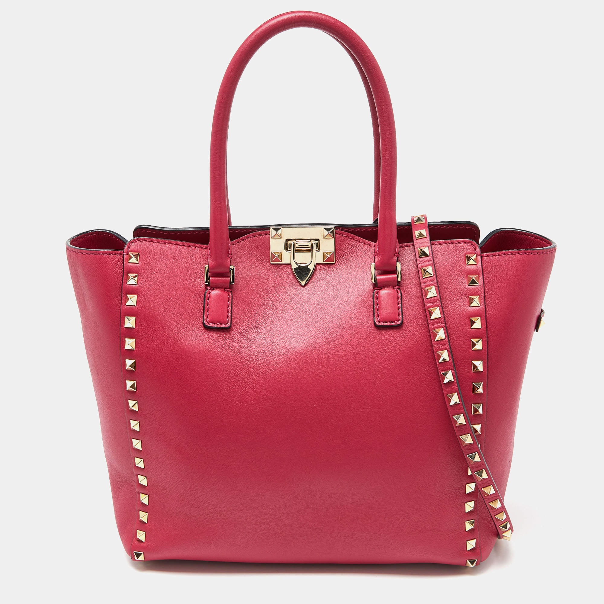 Pre Owned Valentino Pink Leather Rockstud Trapeze Tote