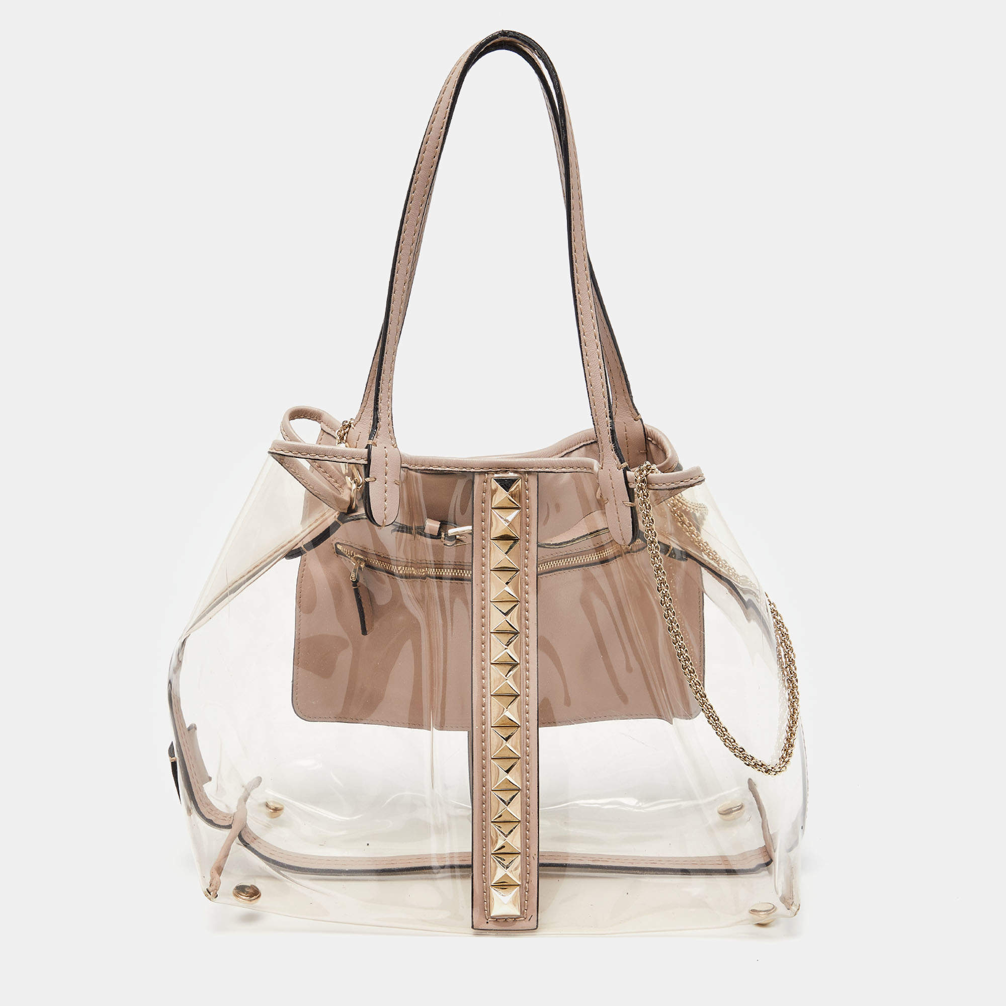 Valentino Transparent Pink PVC And Leather Rockstud Naked Tote Valentino The Luxury Closet