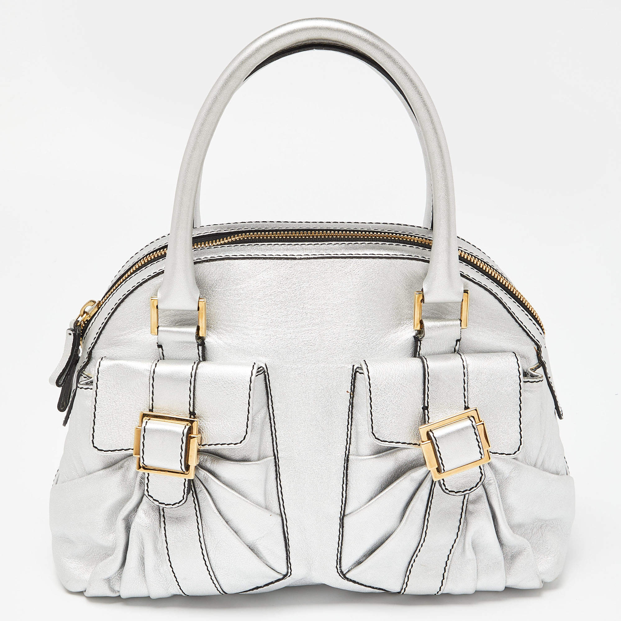 Pre Owned Valentino Silver Leather Front Pocket Satchel