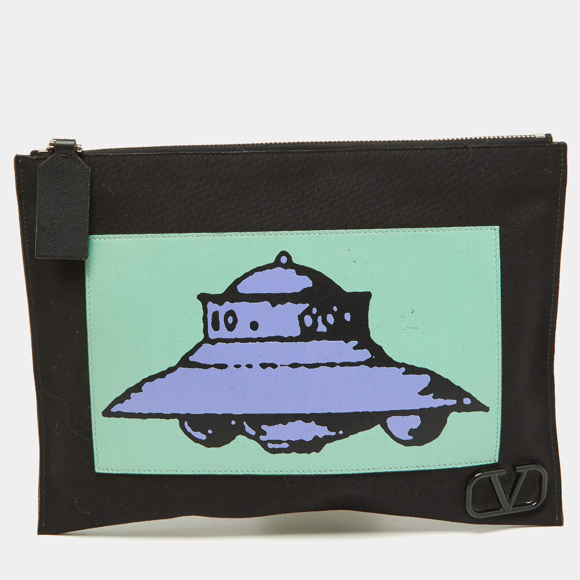 Pre Owned Valentino x Undercover Black Canvas and Leather UFO Slim Pouch