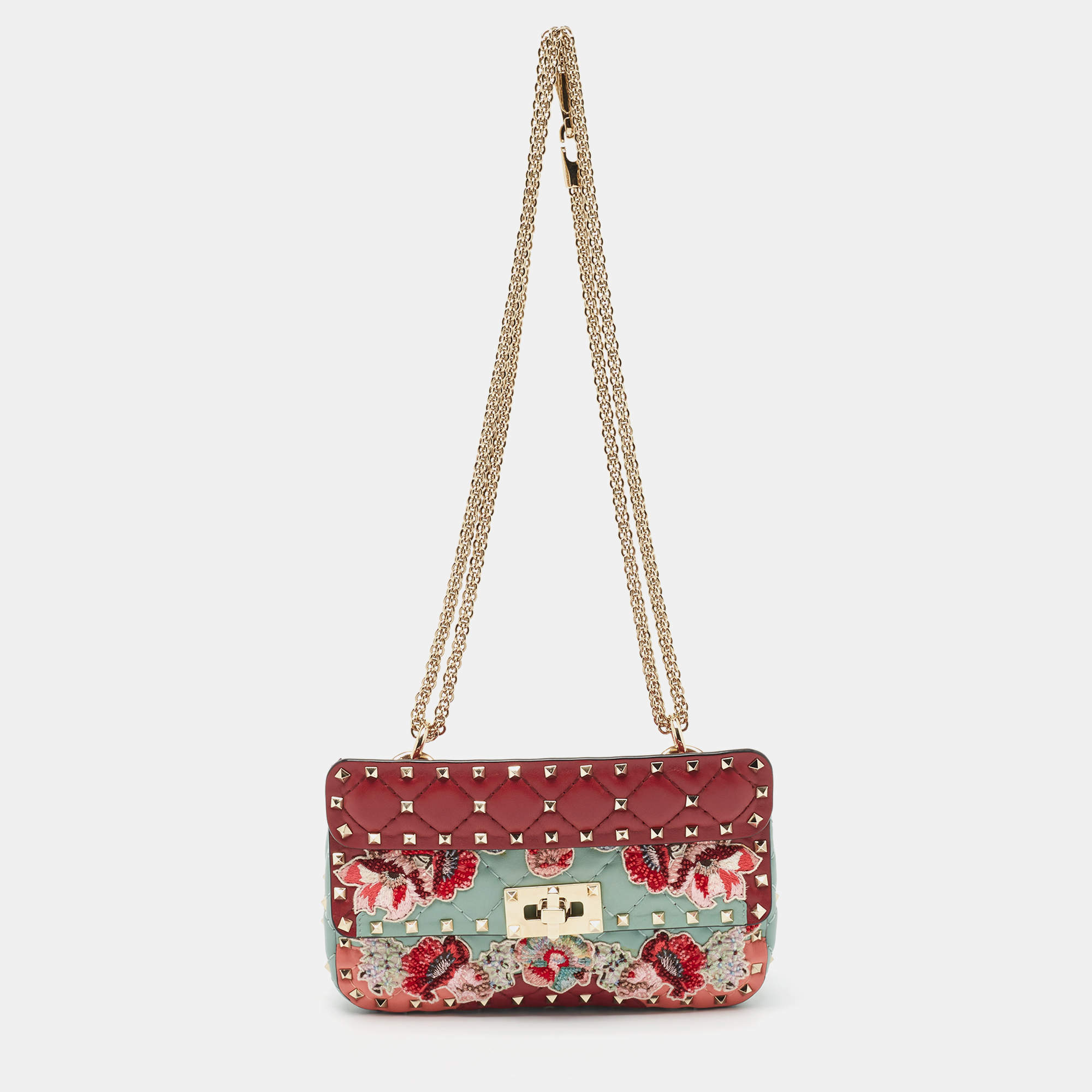 Pre Owned Valentino Multicolor Quilted Leather Small Rockstud Spike Chain Shoulder Bag