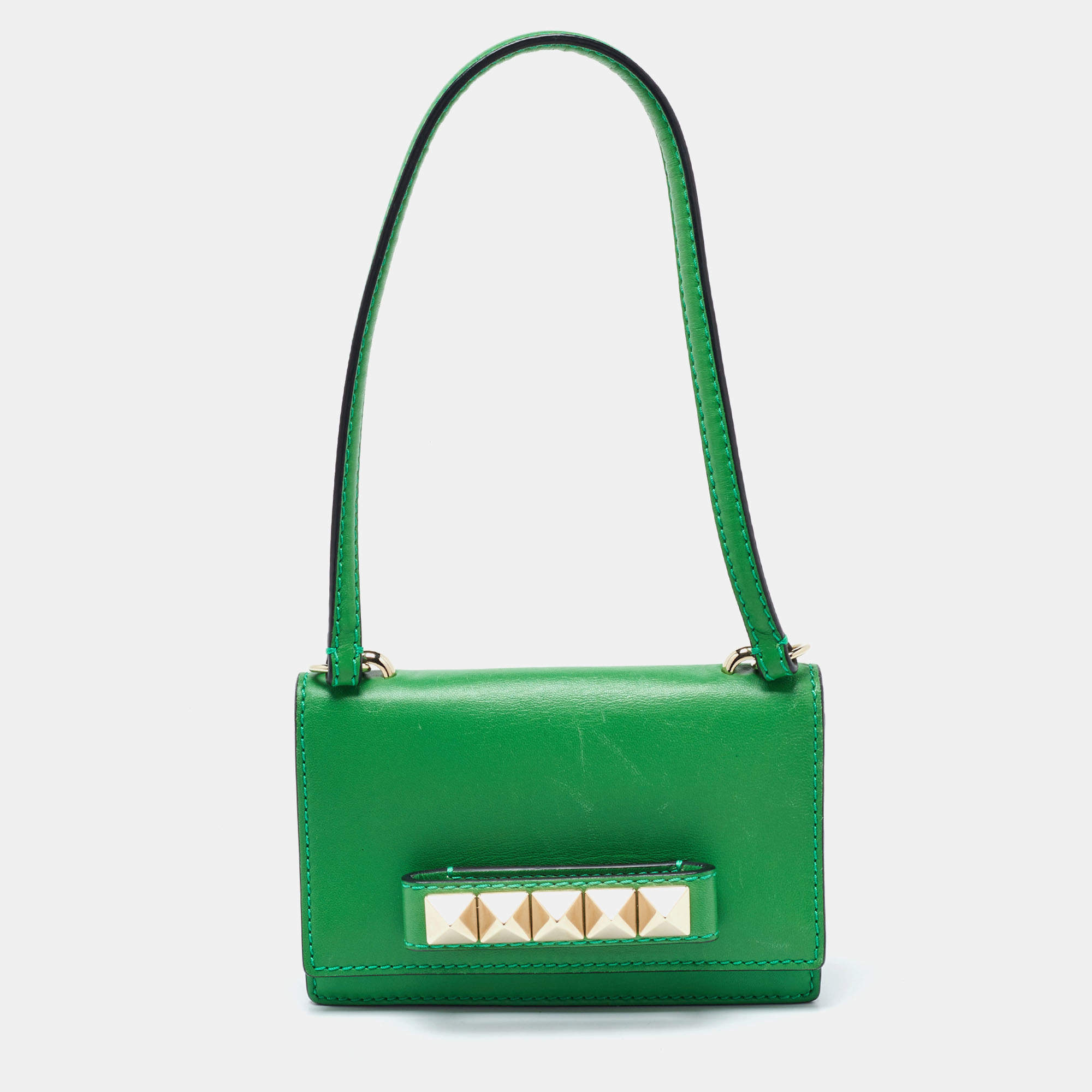Pre Owned Valentino Green Leather Va Va Voom Pochette Bag