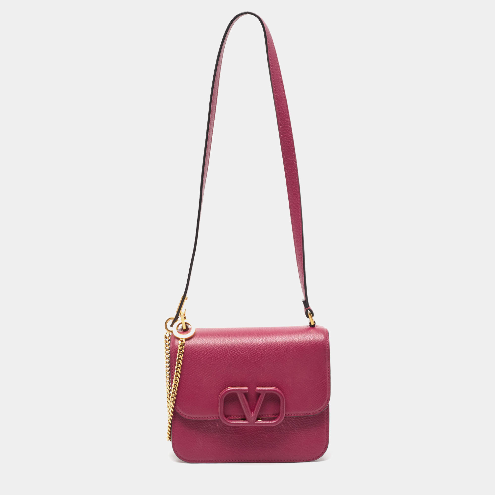 Pre Owned Valentino Burgundy Leather Small VSling Shoulder Bag