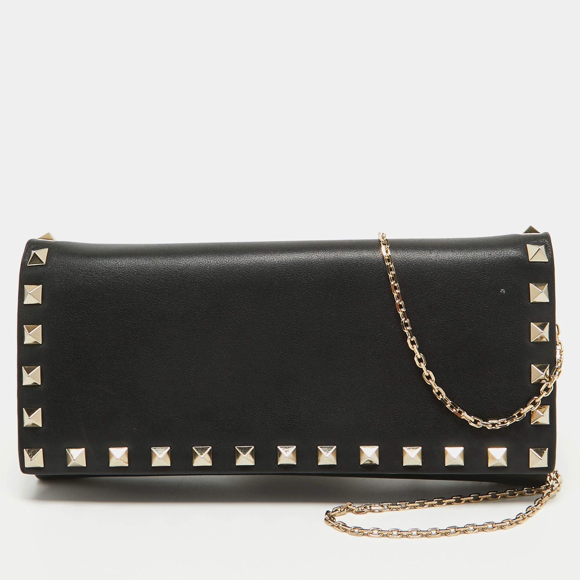 Valentino Black Leather Rockstud Wallet On Chain