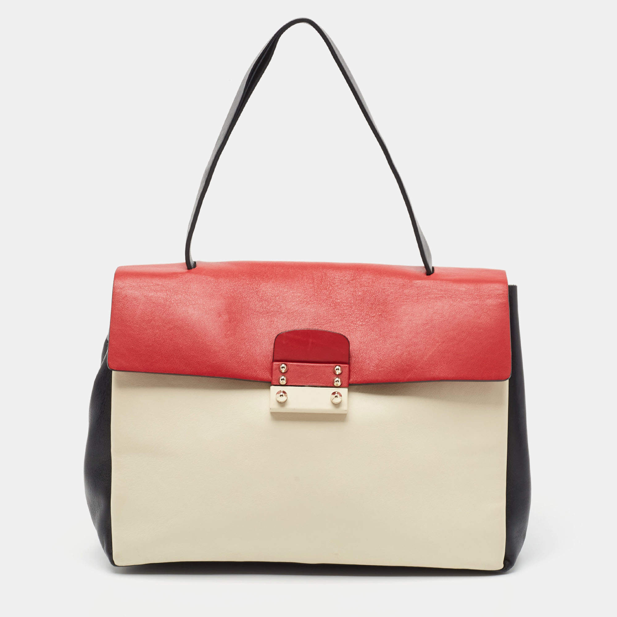 Pre Owned Valentino Tricolor Leather Medium Mime Top Handle Bag